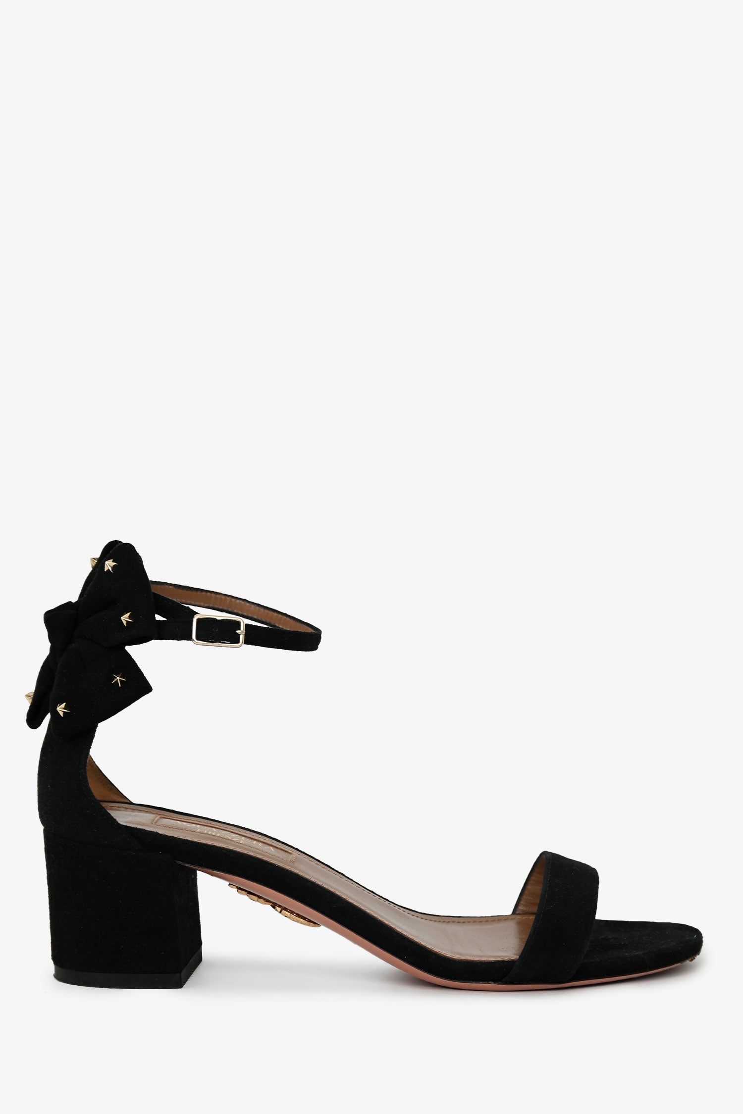 Aquazurra Black Suede Leather Studded Bow Detail Sandals Size 35.5
