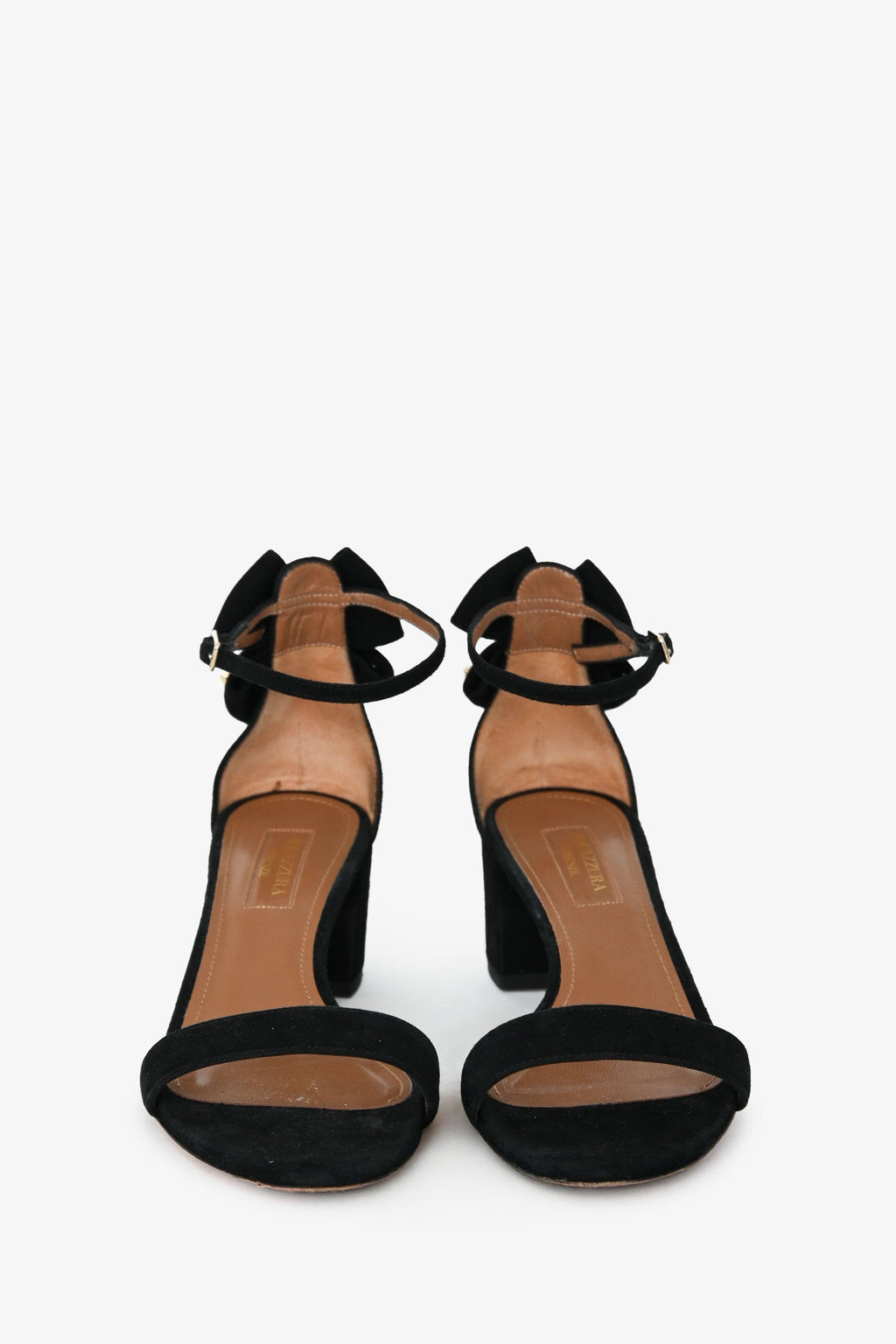 Aquazurra Black Suede Leather Studded Bow Detail Sandals Size 35.5
