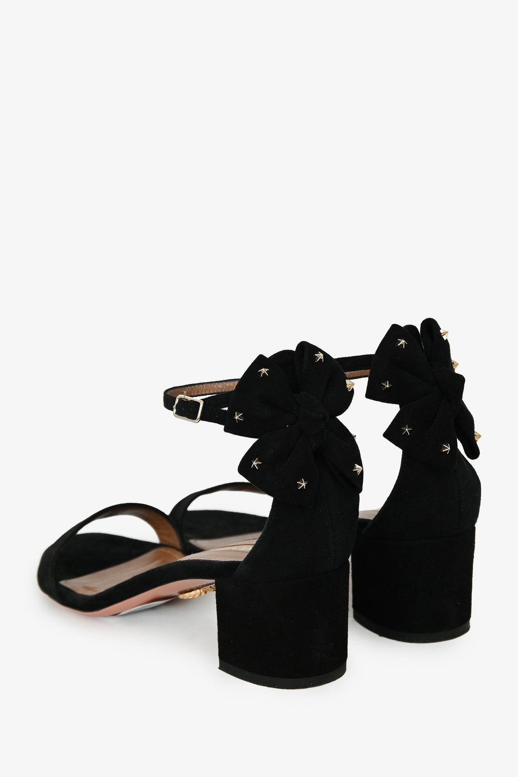 Aquazurra Black Suede Leather Studded Bow Detail Sandals Size 35.5