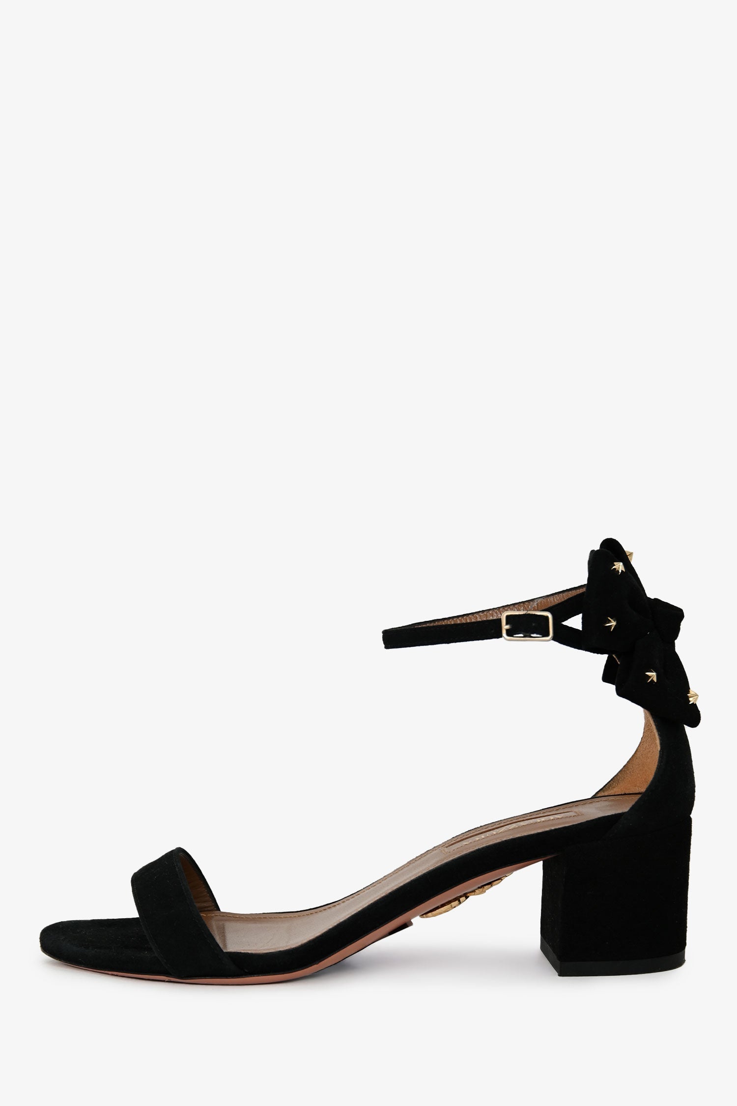 Aquazurra Black Suede Leather Studded Bow Detail Sandals Size 35.5
