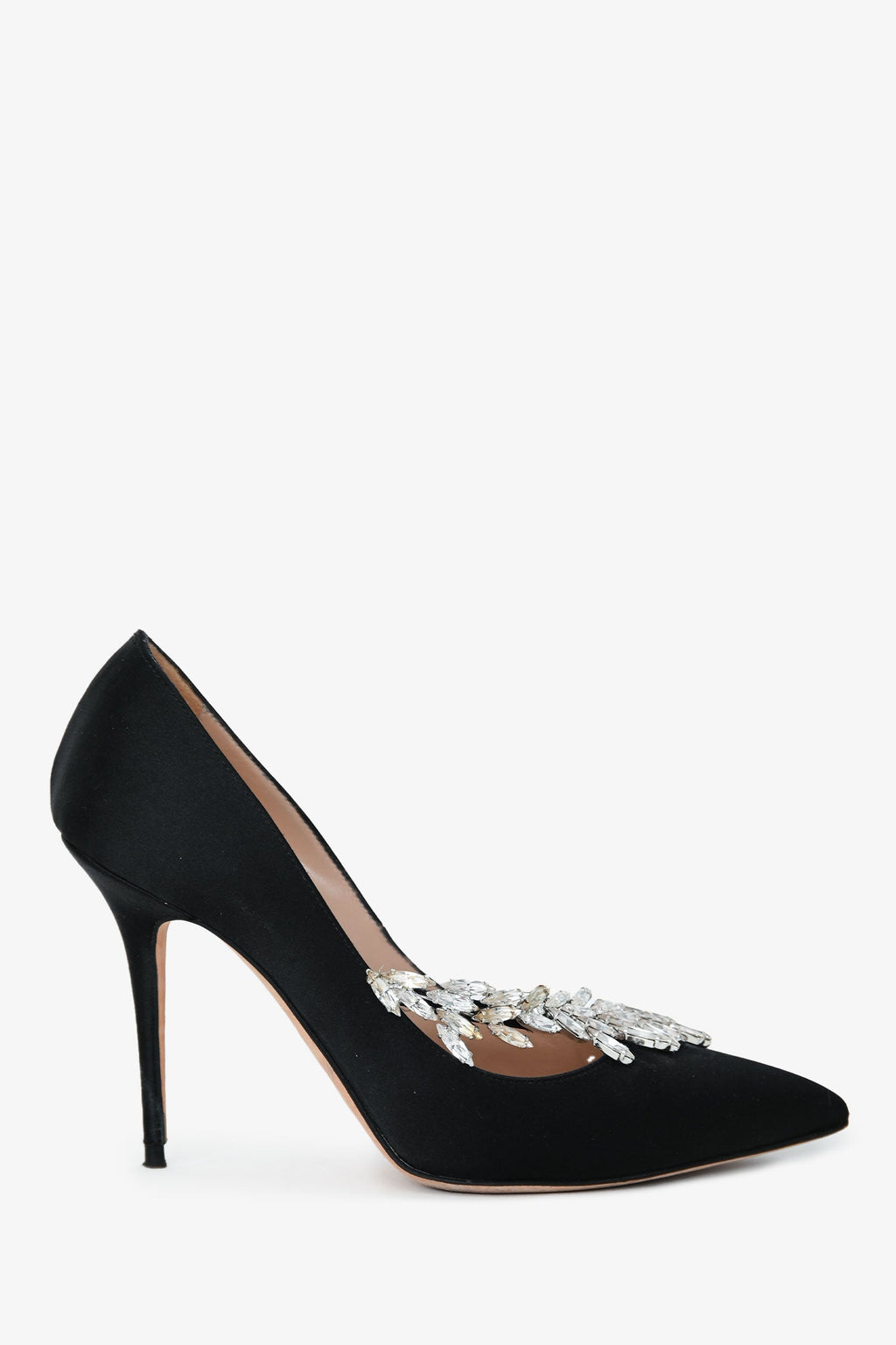 Manolo Blahnik Black Satin Crystal Embellished Heels Size 35.5