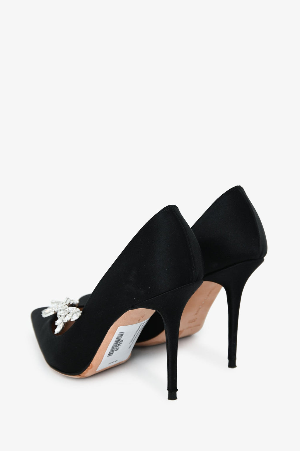 Manolo Blahnik Black Satin Crystal Embellished Heels Size 35.5