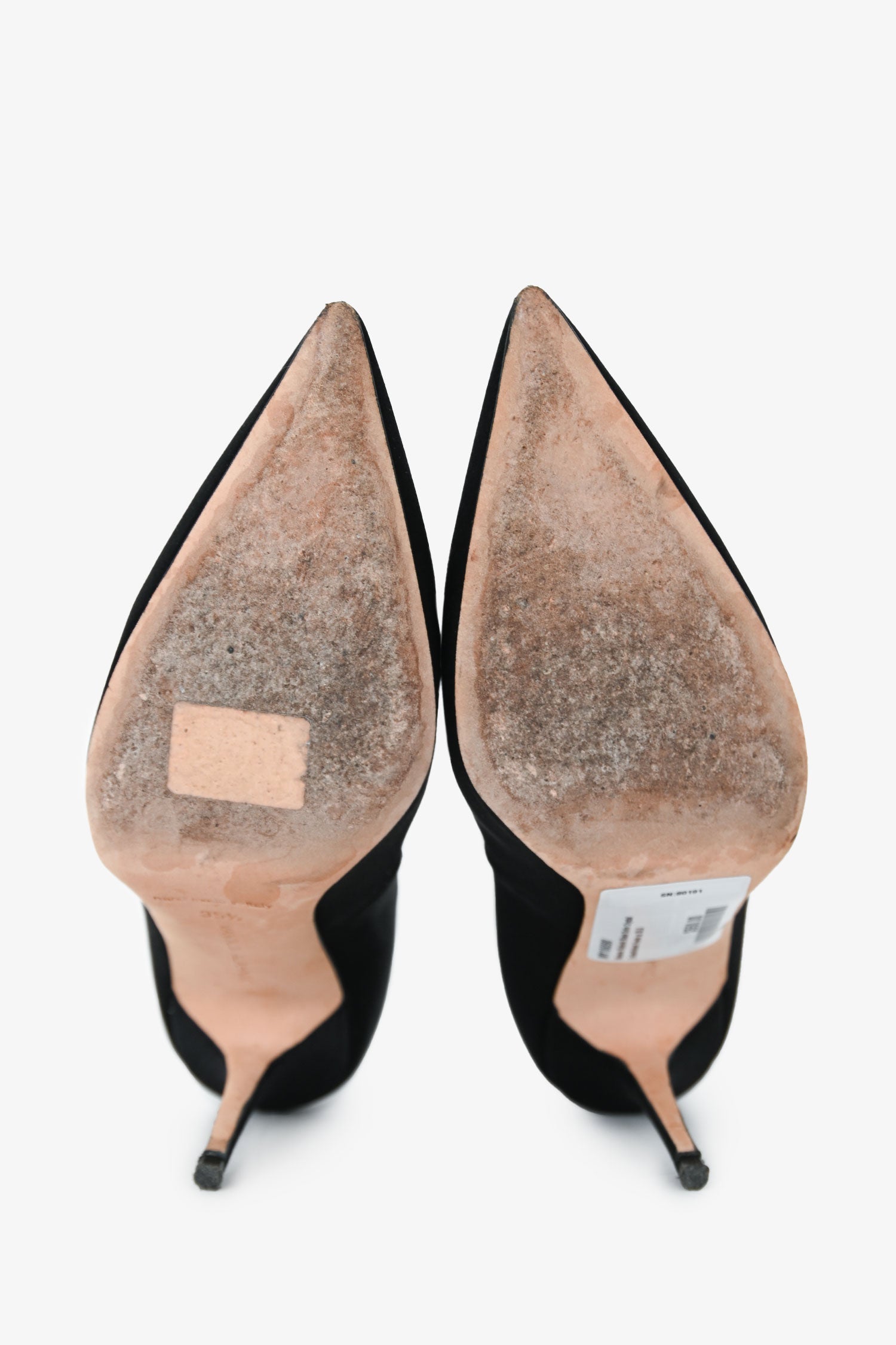 Manolo Blahnik Black Satin Crystal Embellished Heels Size 35.5