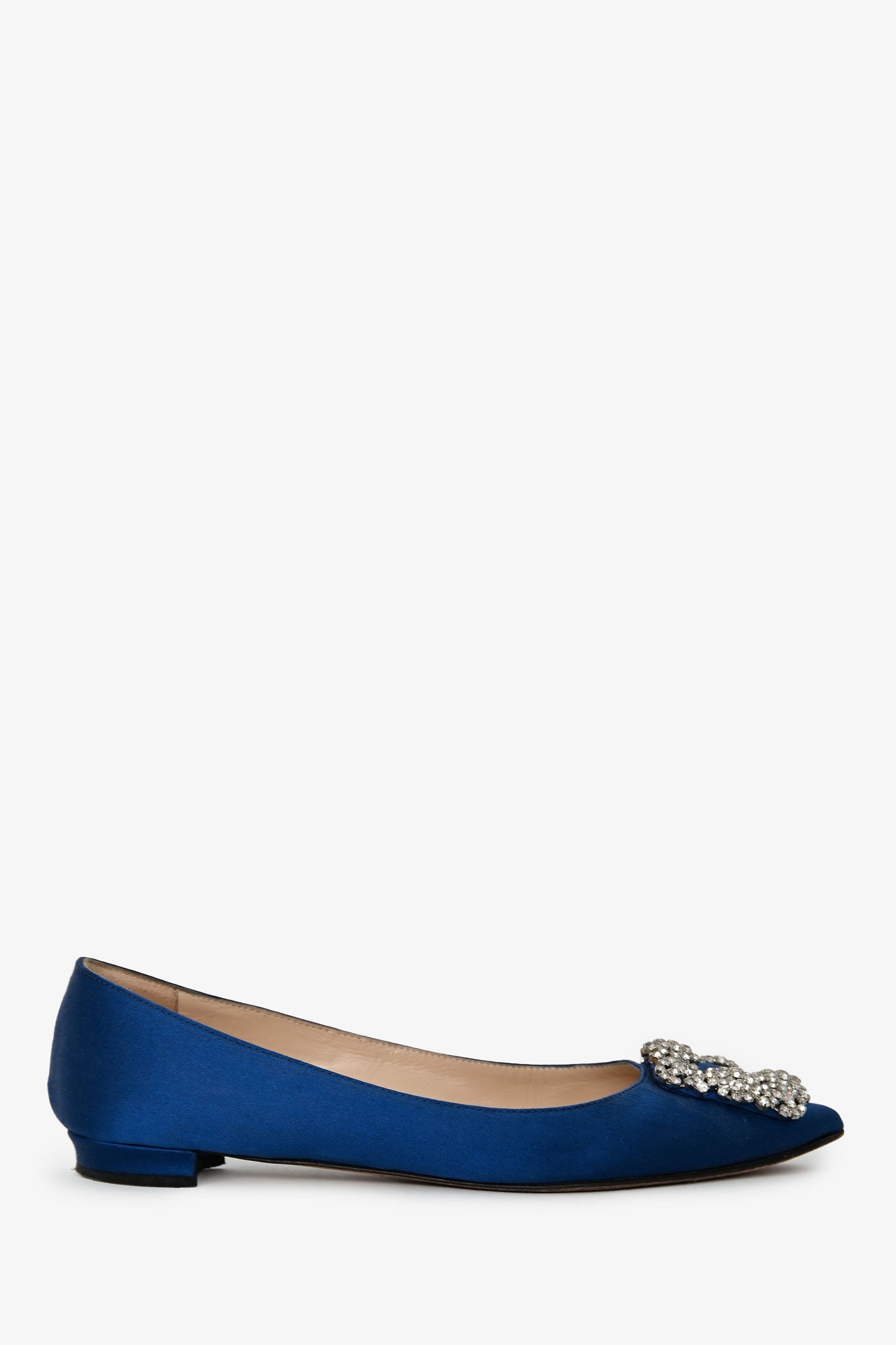 Manolo Blahnik Navy Satin Crystal Embellished Hangisi Flats Size 36