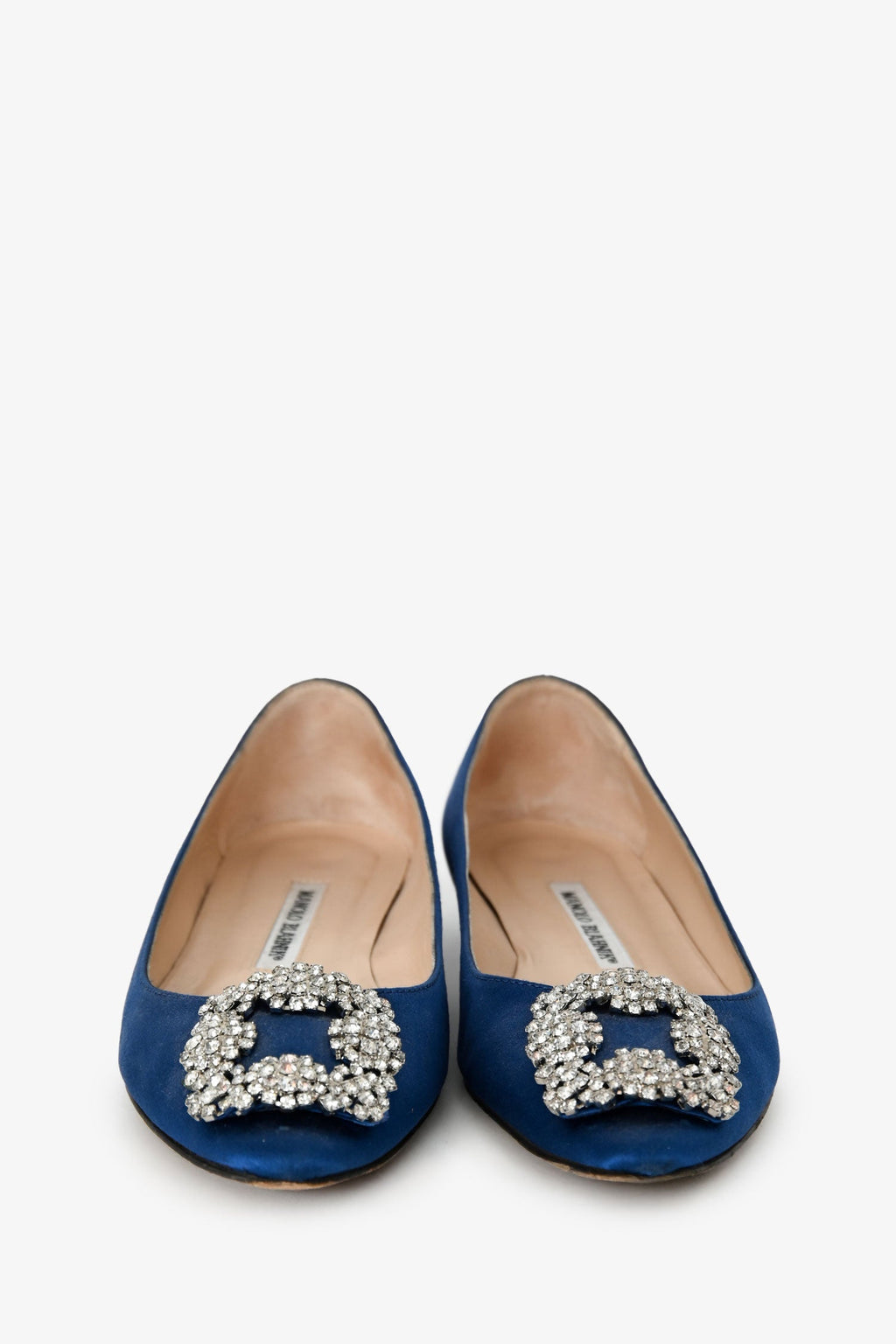 Manolo Blahnik Navy Satin Crystal Embellished Hangisi Flats Size 36