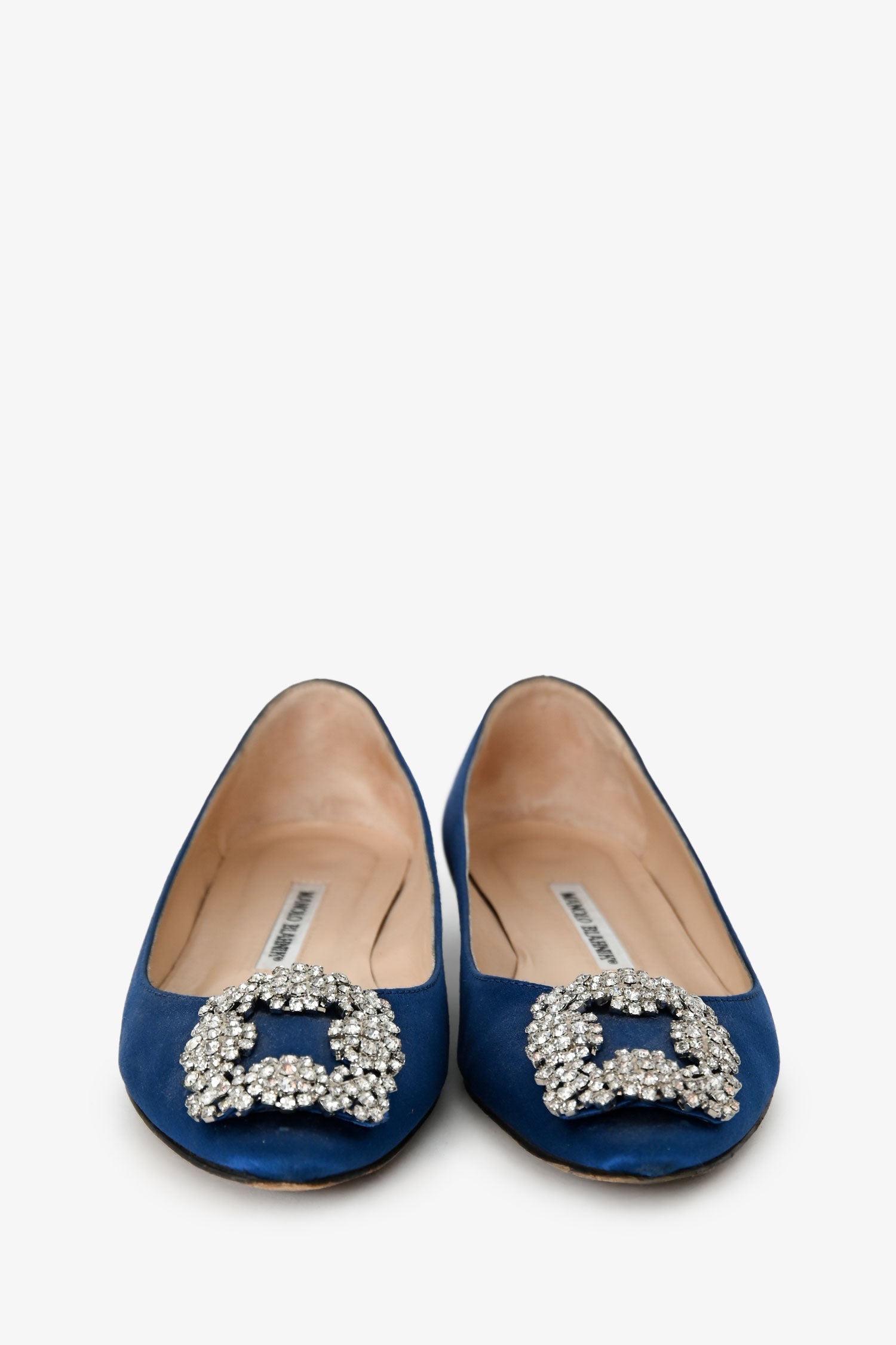 Manolo Blahnik Navy Satin Crystal Embellished Hangisi Flats Size 36