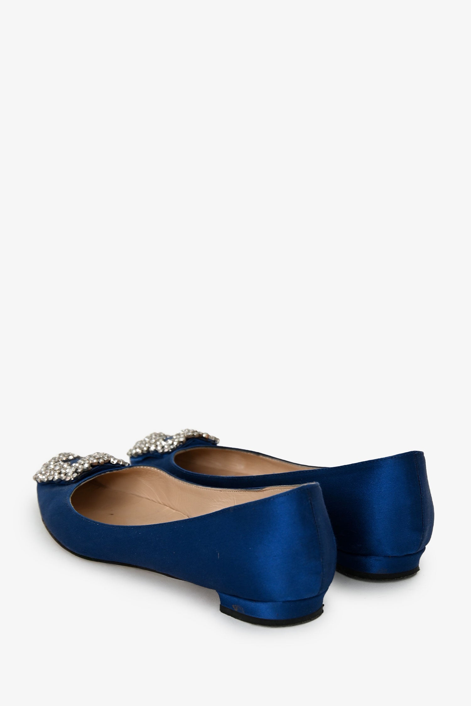 Manolo Blahnik Navy Satin Crystal Embellished Hangisi Flats Size 36