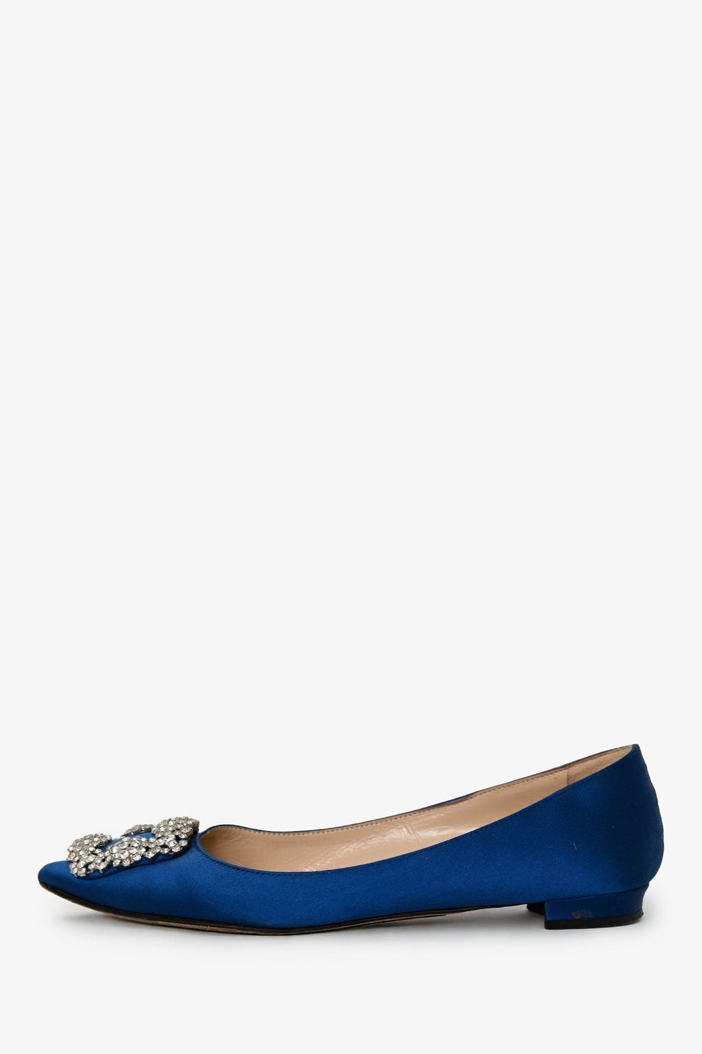 Manolo Blahnik Navy Satin Crystal Embellished Hangisi Flats Size 36