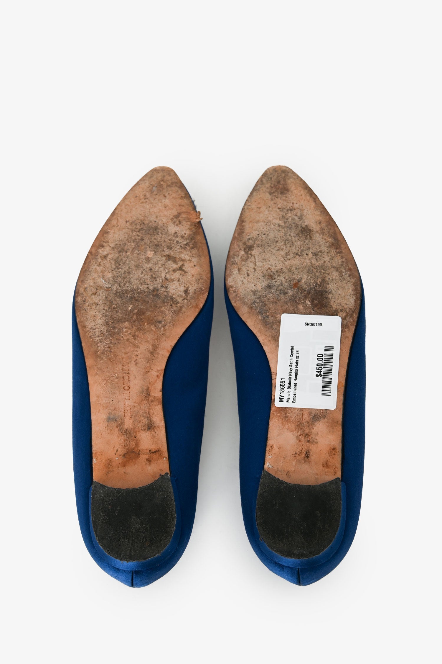 Manolo Blahnik Navy Satin Crystal Embellished Hangisi Flats Size 36