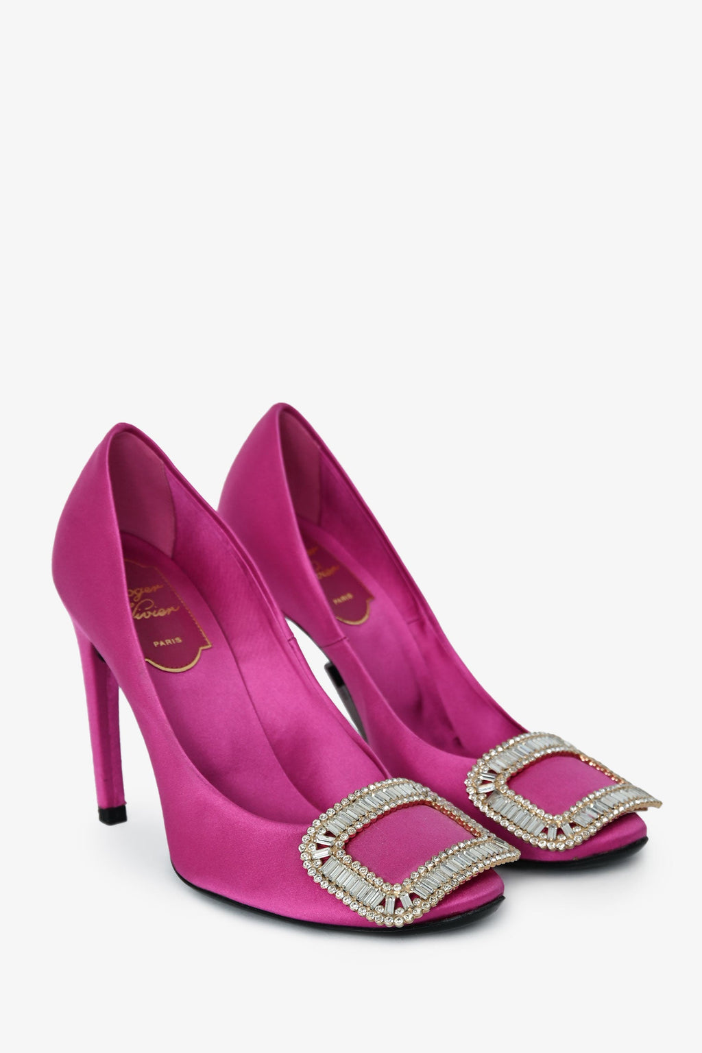 Roger Vivier Purple Satin Crystal Embellished Heels Size 35