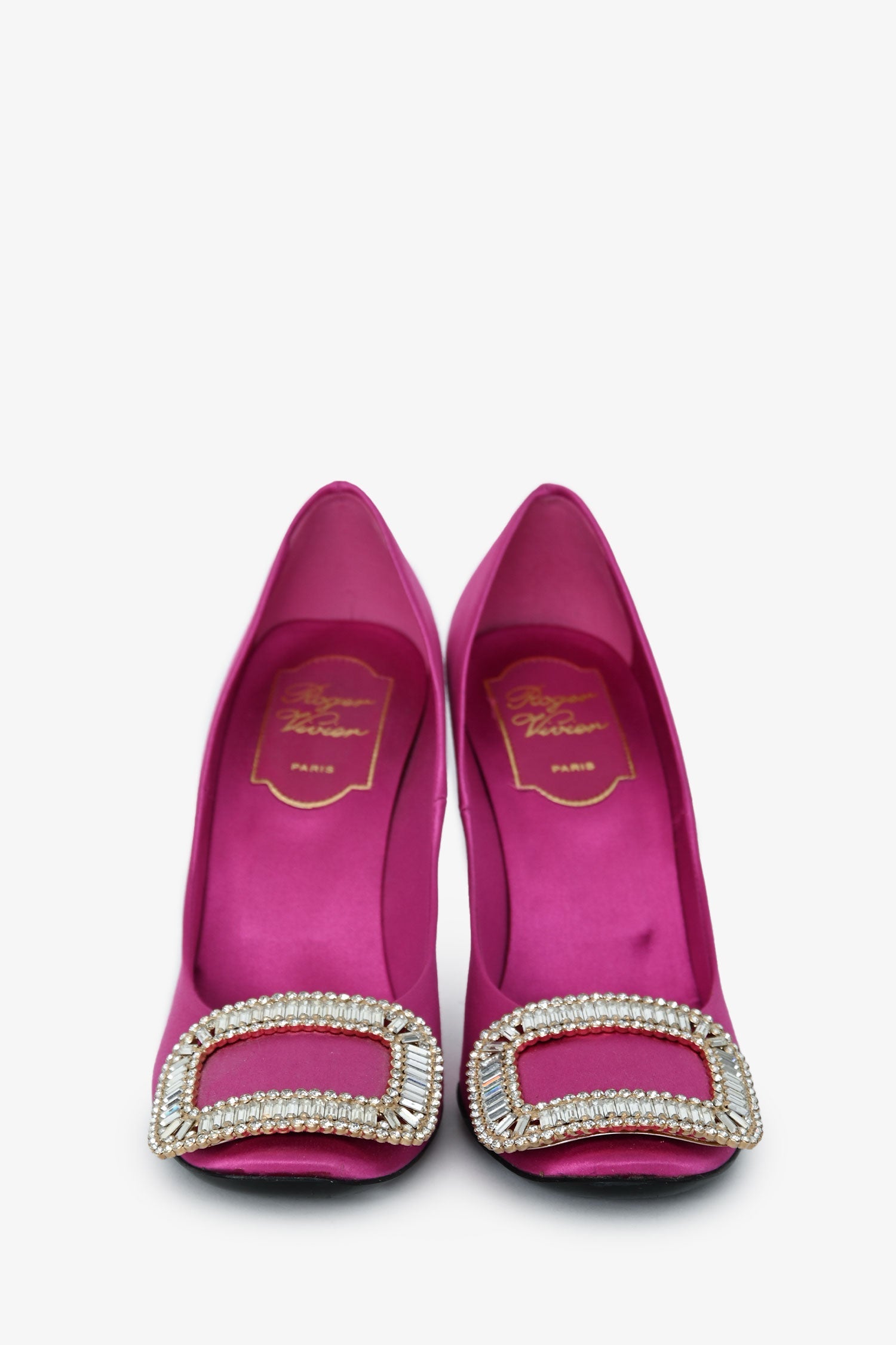Roger Vivier Purple Satin Crystal Embellished Heels Size 35