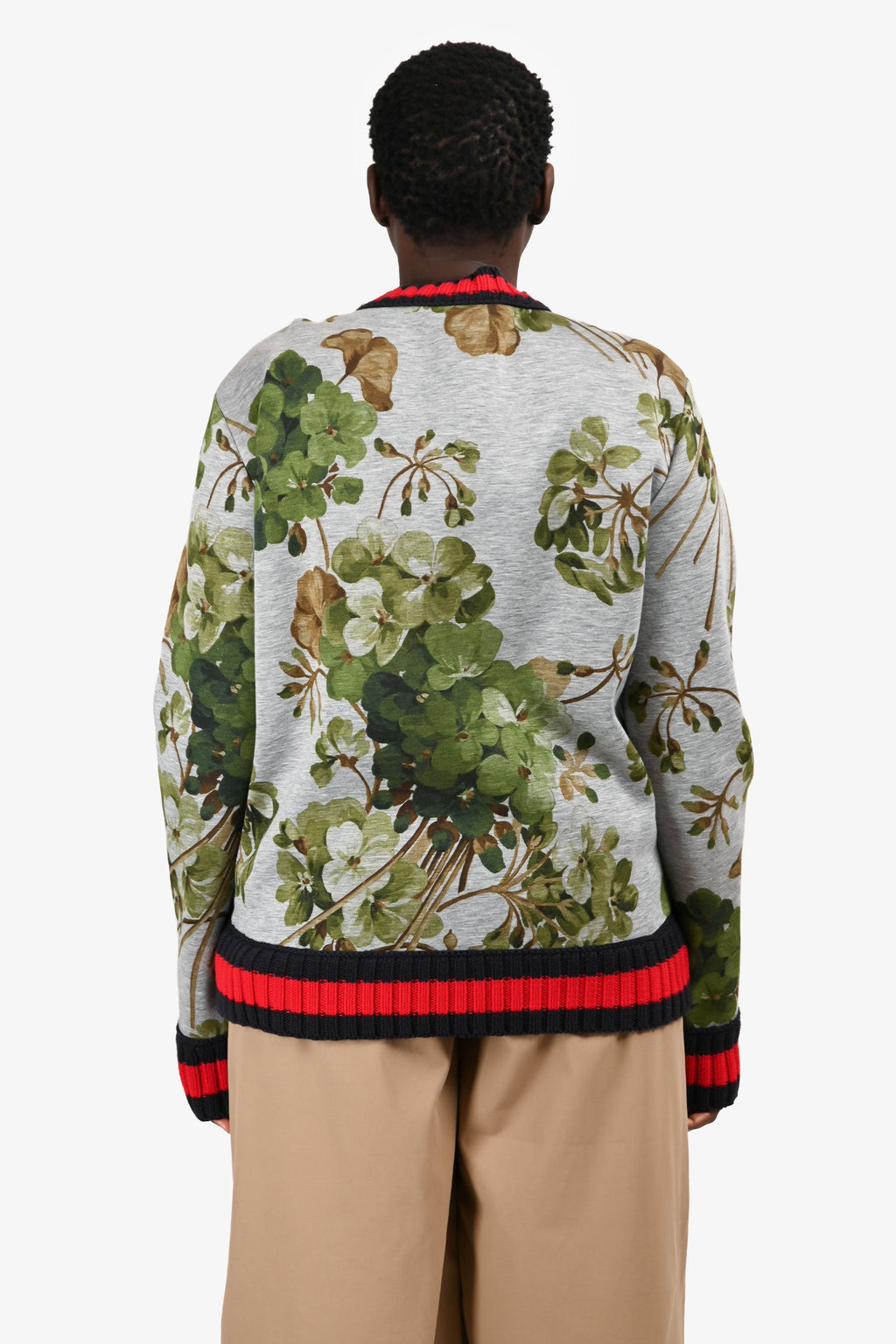 Gucci Grey Foliate Patterned Trim Detailed Sweater Size L