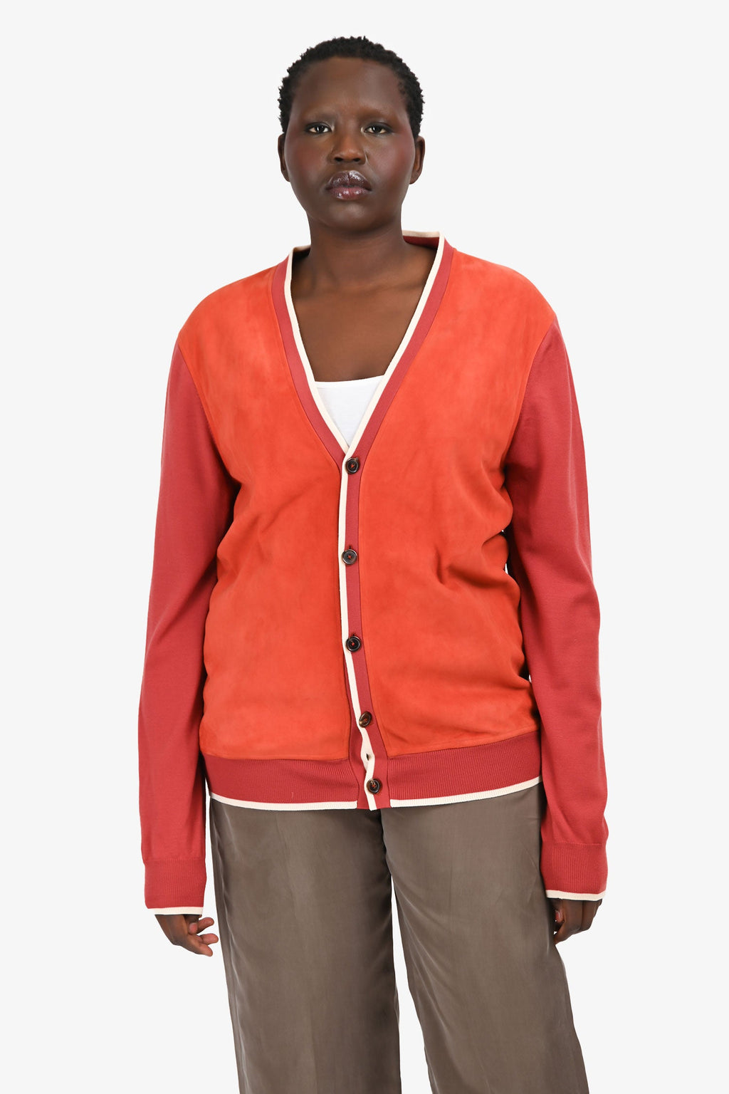 Hermès Orange Suede Leather/Wool Trim Detailed igan Size XL Men