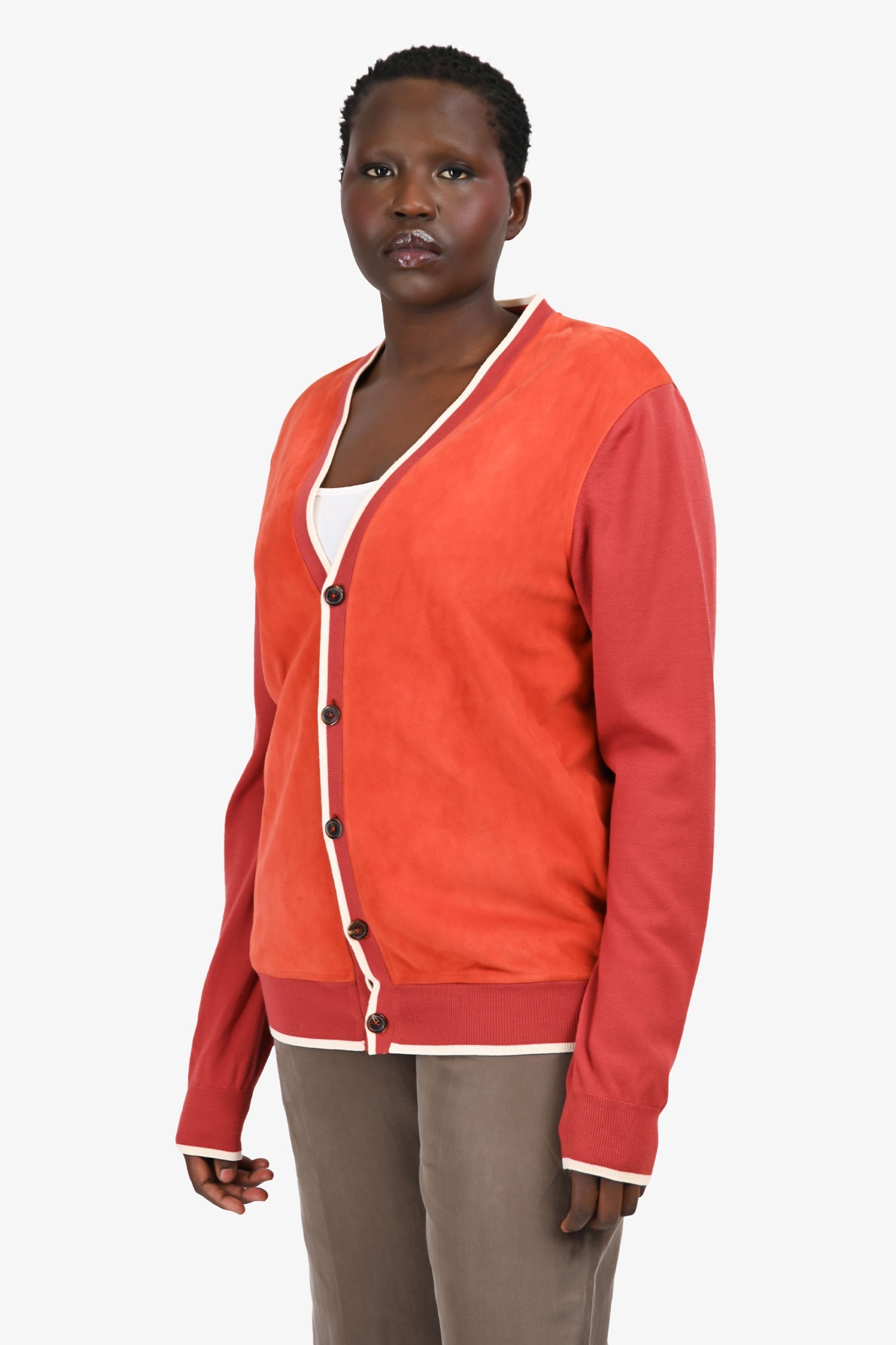 Hermès Orange Suede Leather/Wool Trim Detailed igan Size XL Men