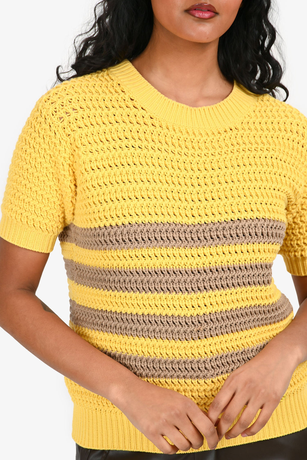 Gucci Yellow Cotton Blend Stripe Detail Knit Top Size XS