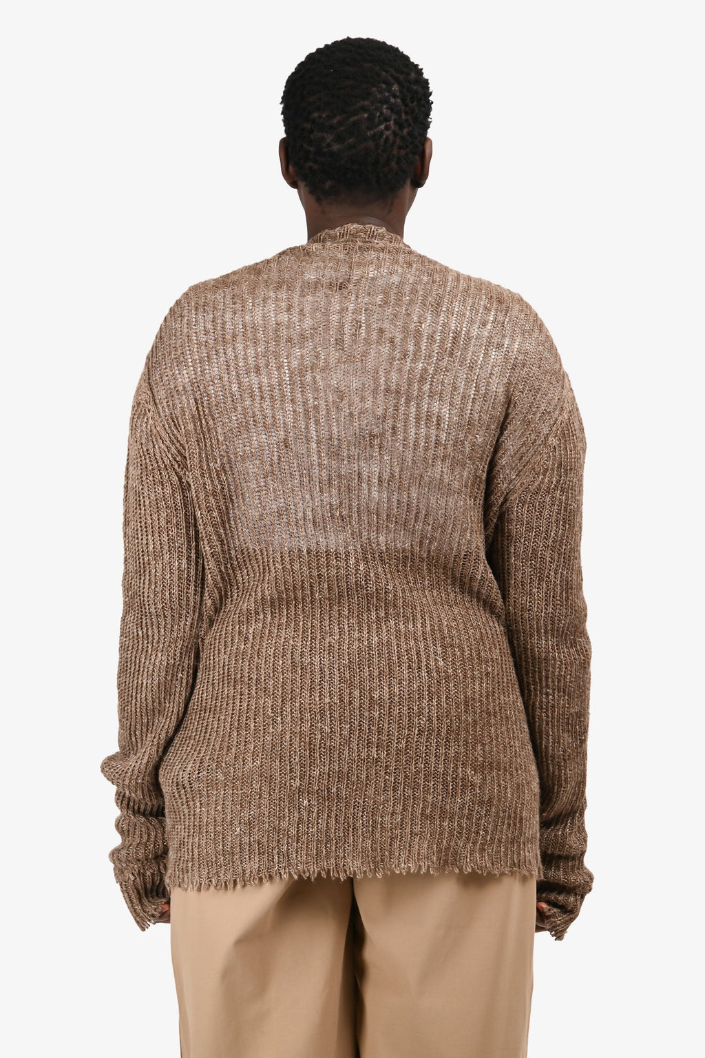 Dolce & Gabbana Brown Linen Blend Knit Woven Leather igan Size 52