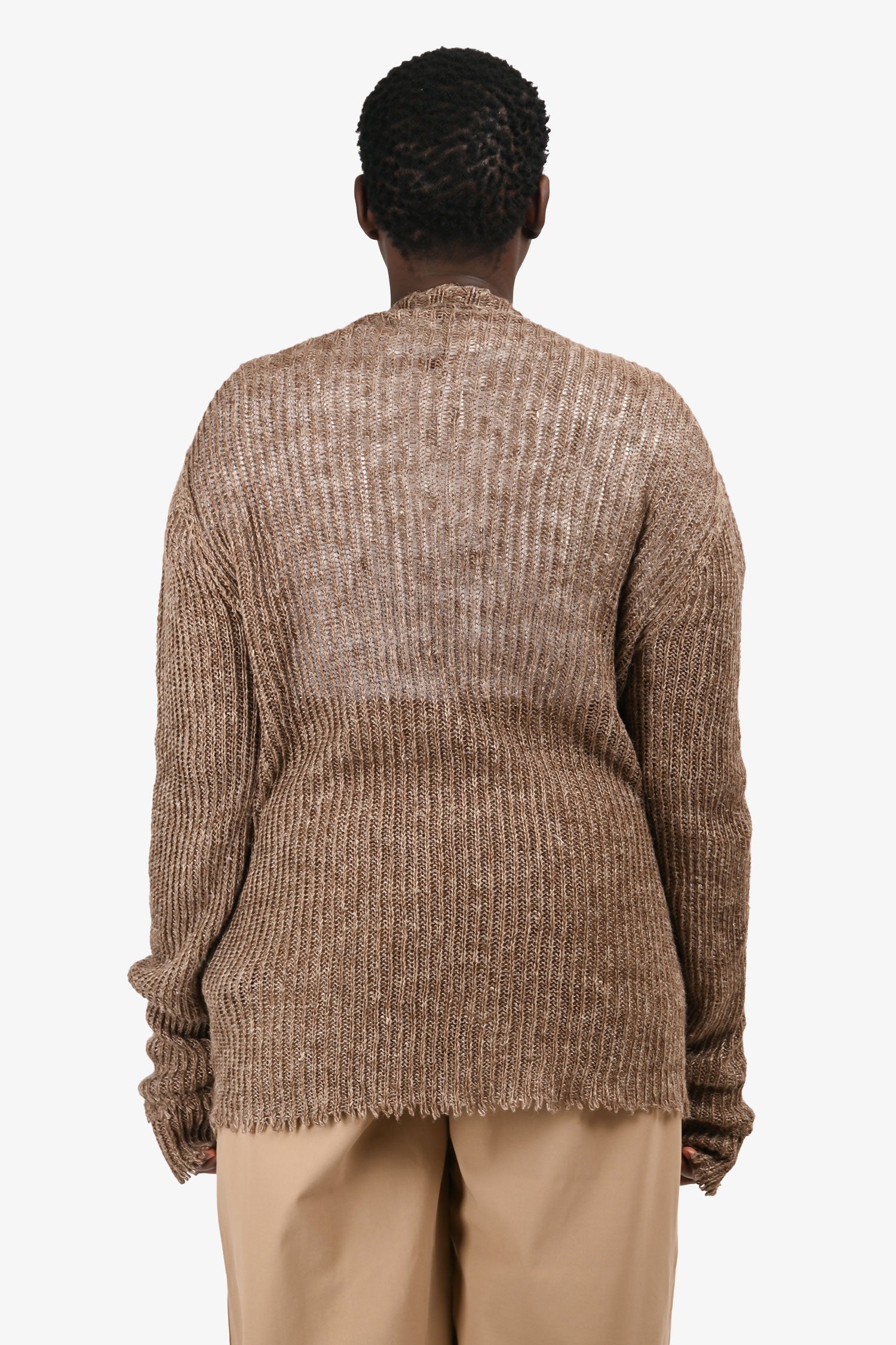 Dolce & Gabbana Brown Linen Blend Knit Woven Leather igan Size 52