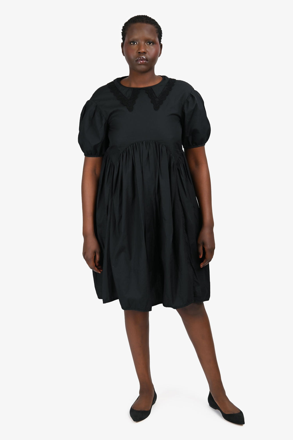 Cecilie Bahnsen Black Lace Collar Puff Midi Dress Size 8 US