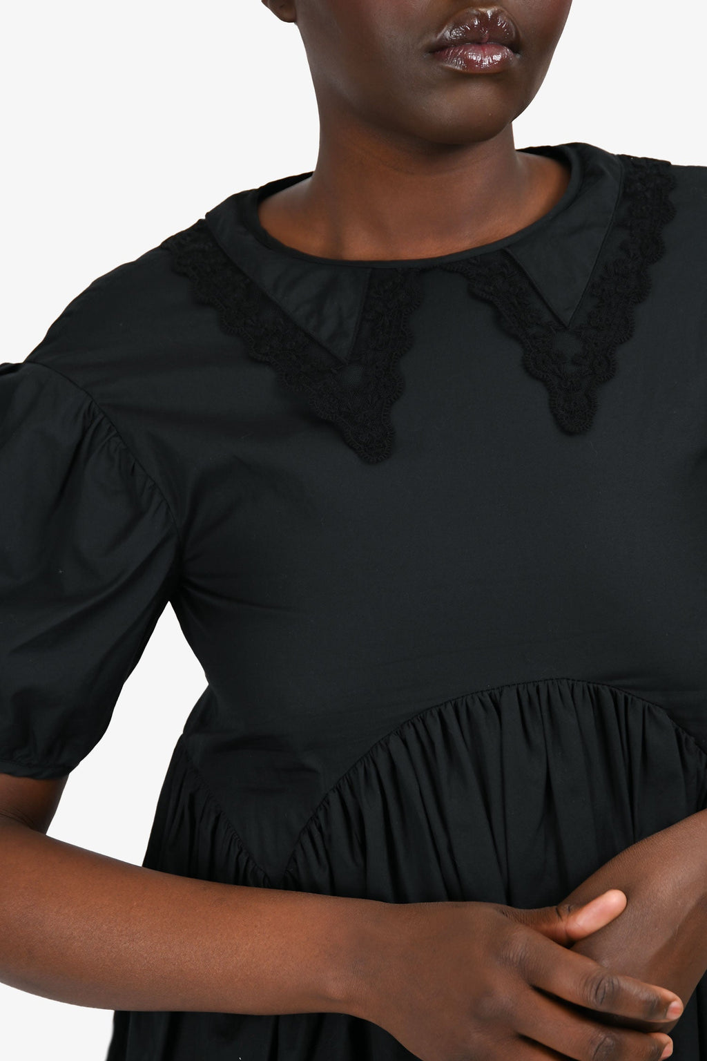 Cecilie Bahnsen Black Lace Collar Puff Midi Dress Size 8 US