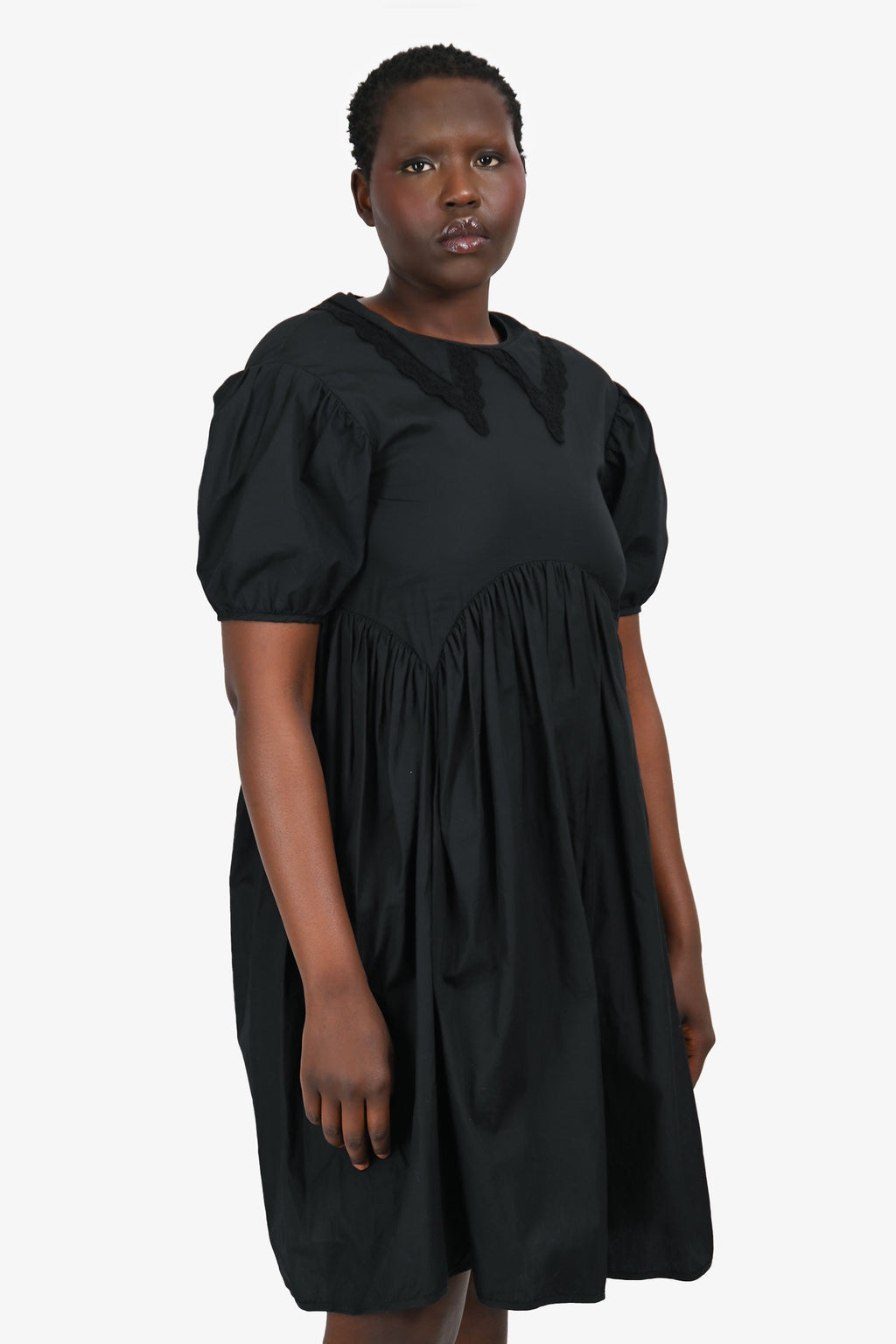 Cecilie Bahnsen Black Lace Collar Puff Midi Dress Size 8 US