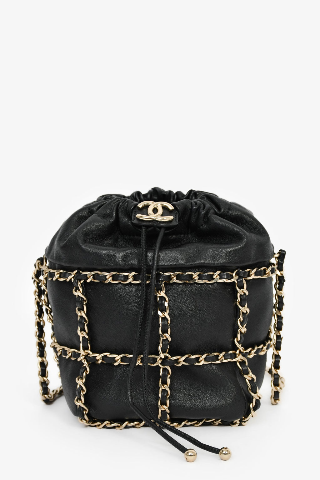 Pre-Loved Chanel™ 2019-20 Black Lambskin Drawstring Bucket Bag