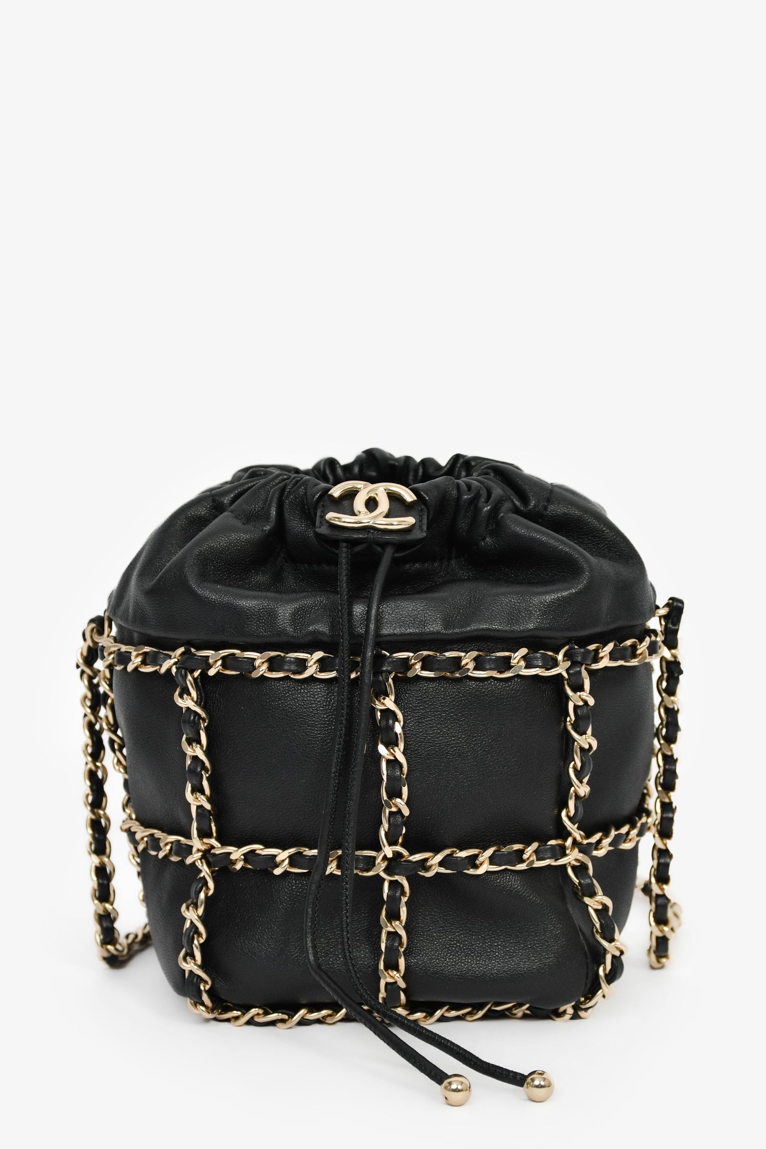Pre-Loved Chanel™ 2019-20 Black Lambskin Drawstring Bucket Bag