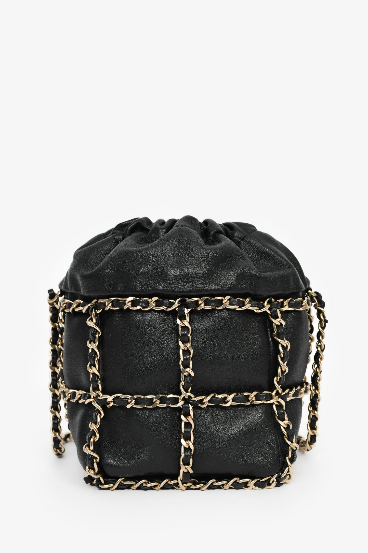 Pre-Loved Chanel™ 2019-20 Black Lambskin Drawstring Bucket Bag