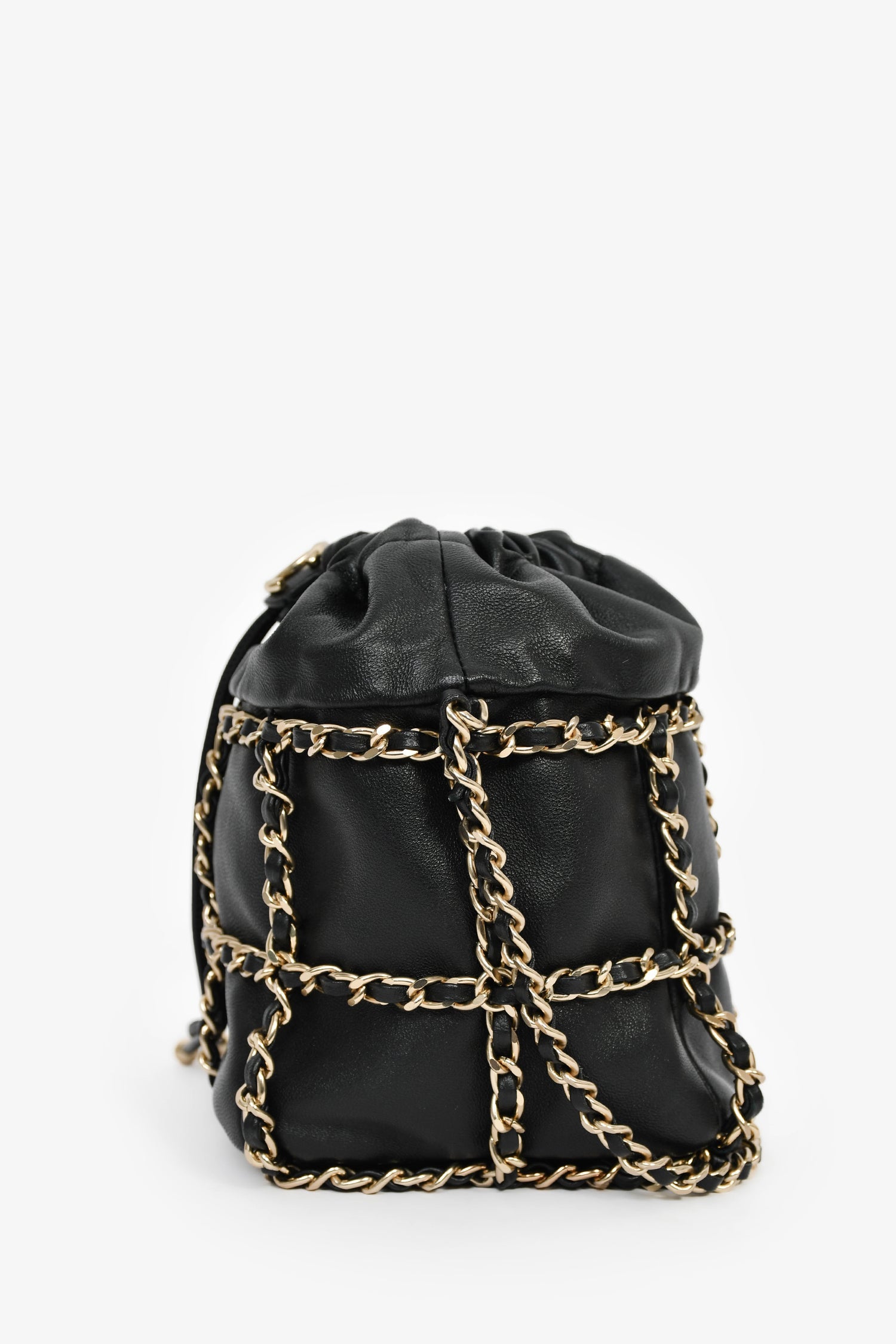 Pre-Loved Chanel™ 2019-20 Black Lambskin Drawstring Bucket Bag