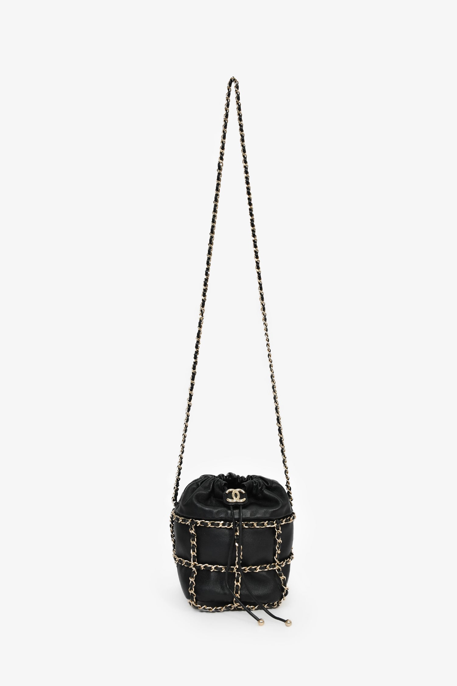 Pre-Loved Chanel™ 2019-20 Black Lambskin Drawstring Bucket Bag
