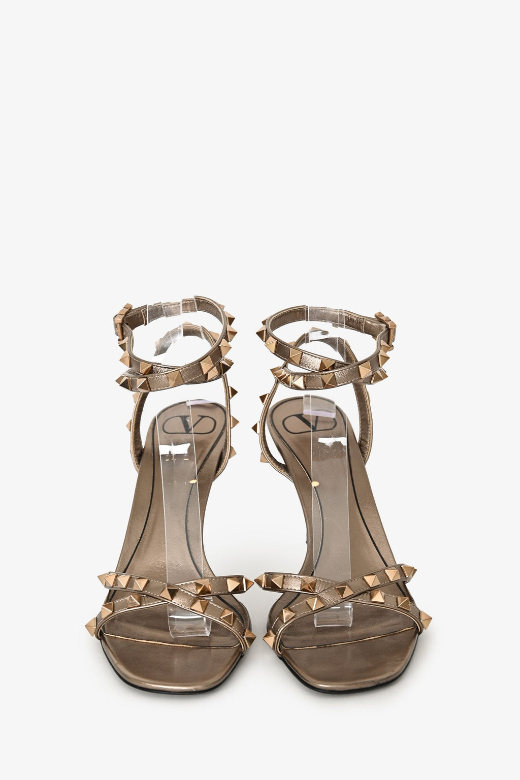 Valentino Metallic Brown/Gold Leather Rockstud Sandal Heels Size 39