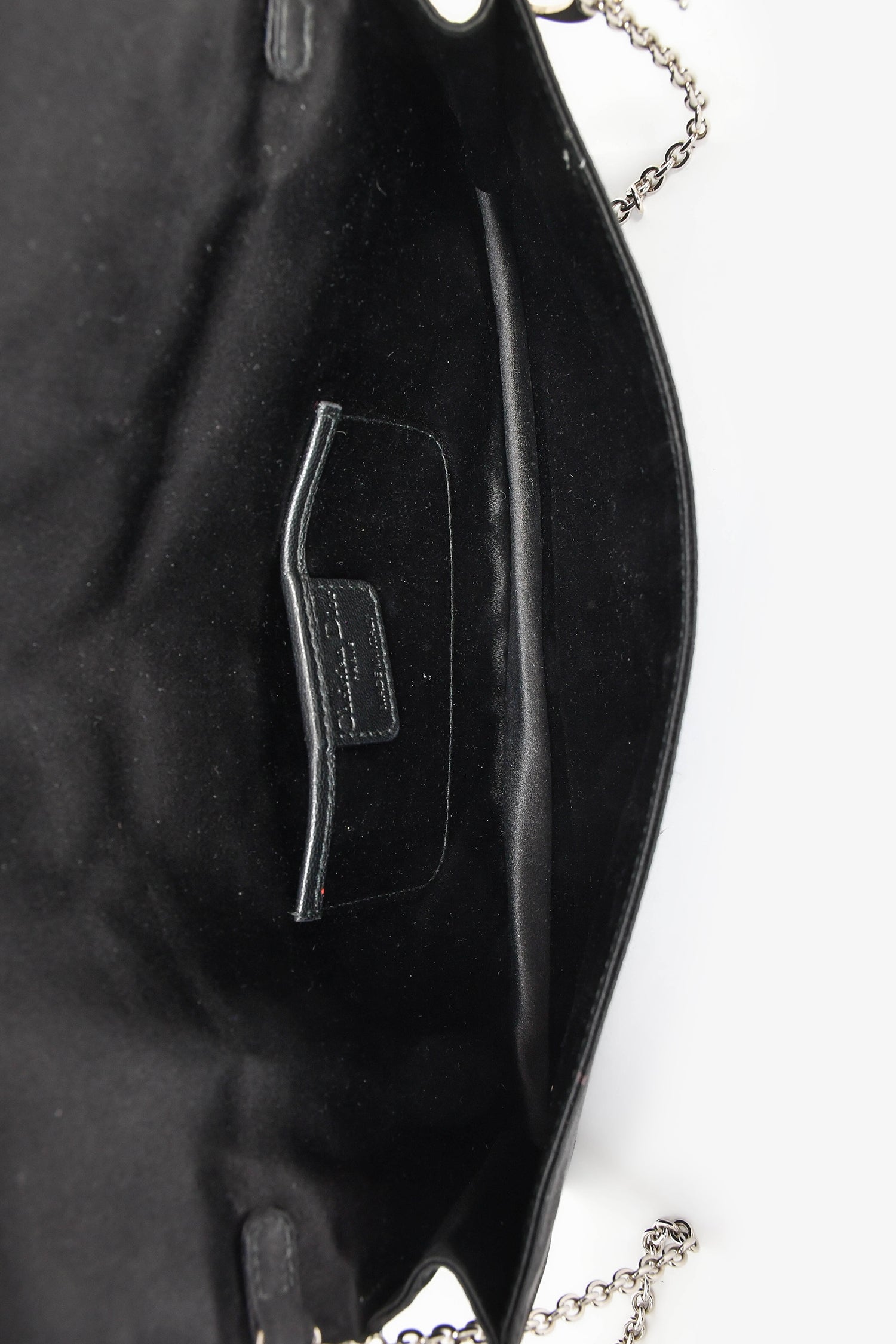 Christian Dior 2008 Black Satin Cannage Clutch On Chain