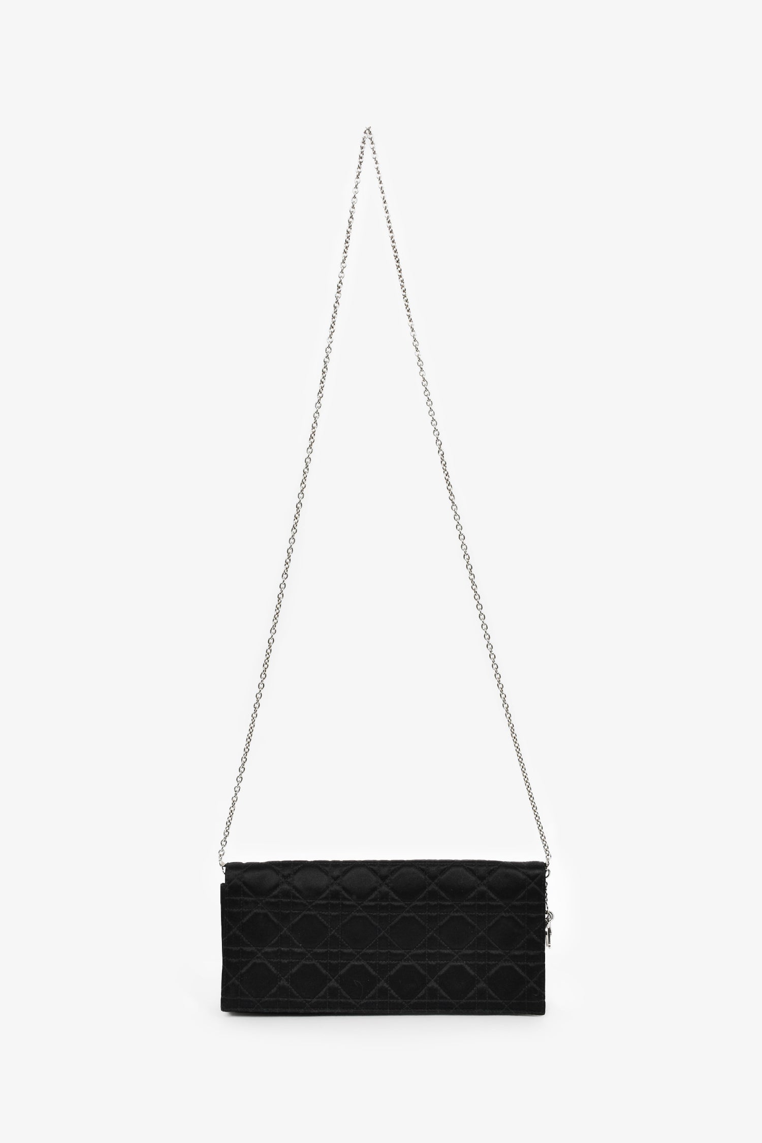 Christian Dior 2008 Black Satin Cannage Clutch On Chain