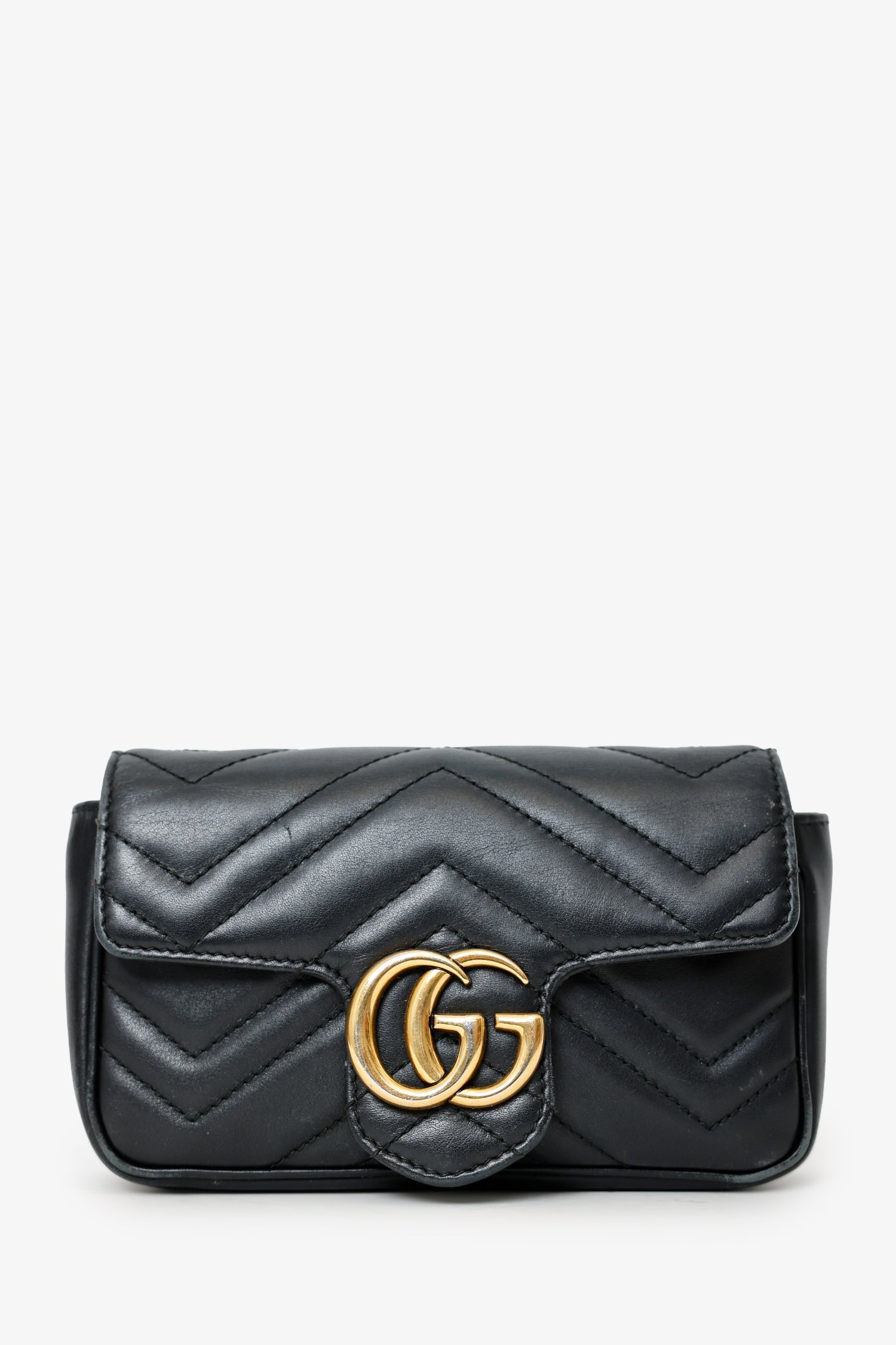 Gucci Black Leather GG Marmont Super Mini Crossbody Bag