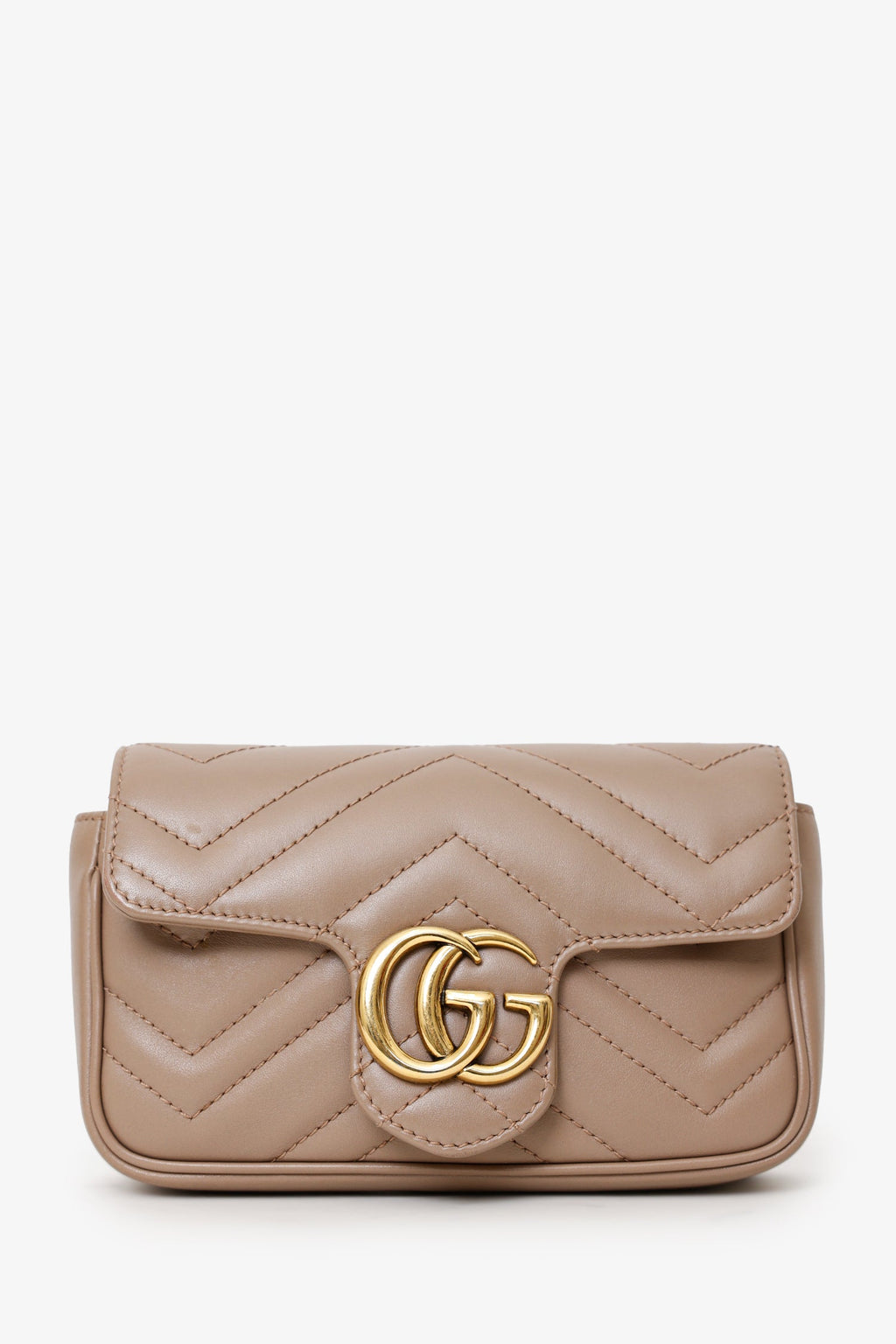 Gucci Nude Leather GG Marmont Super Mini Crossbody Bag
