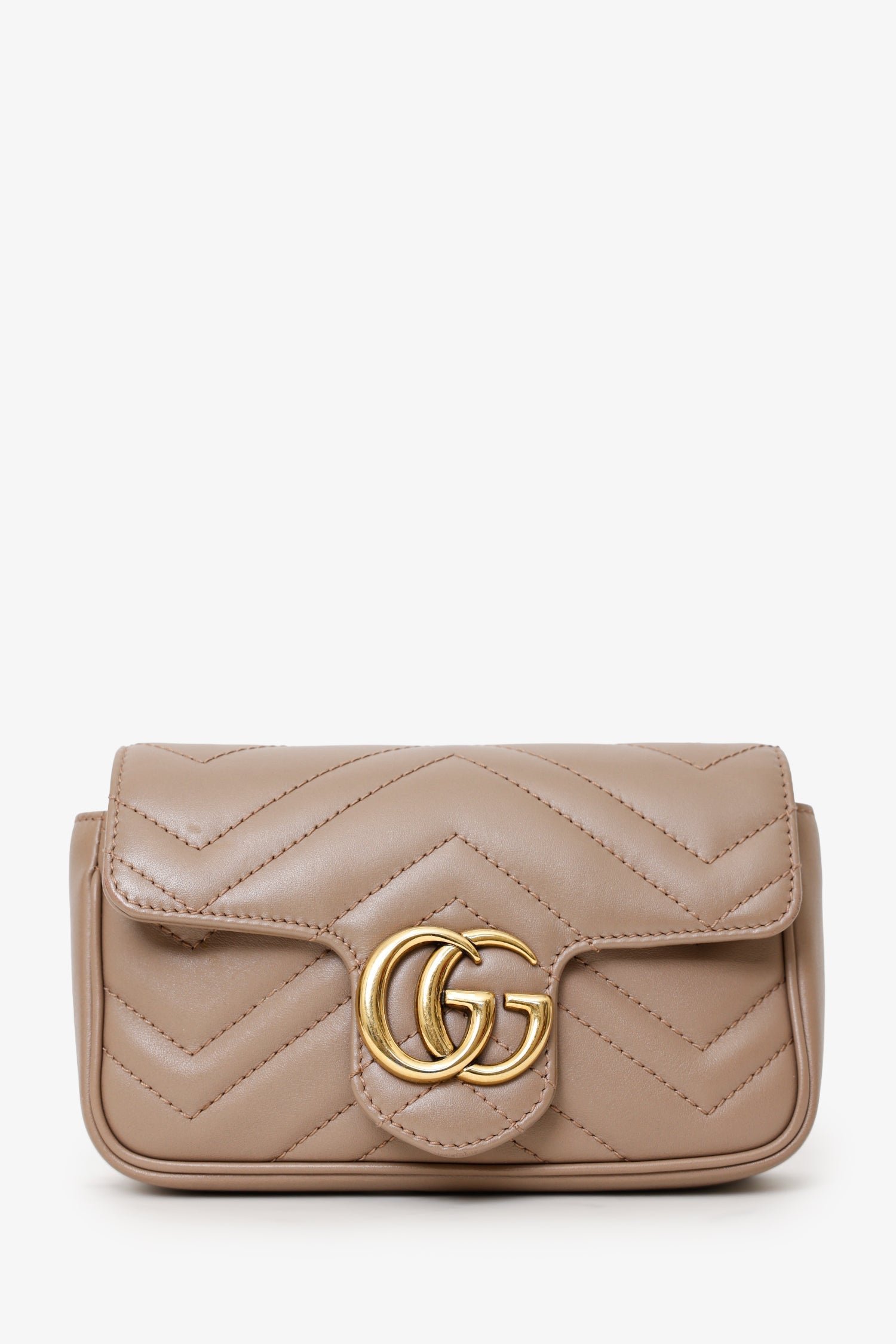 Gucci Nude Leather GG Marmont Super Mini Crossbody Bag