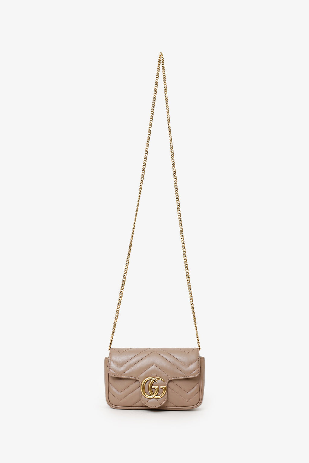 Gucci Nude Leather GG Marmont Super Mini Crossbody Bag