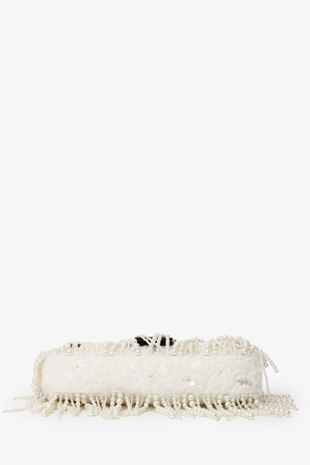 Fendi Limited Edition (1/30) White Fur Beaded Sequin Pearl Fringed Baguette Shoulder Bag