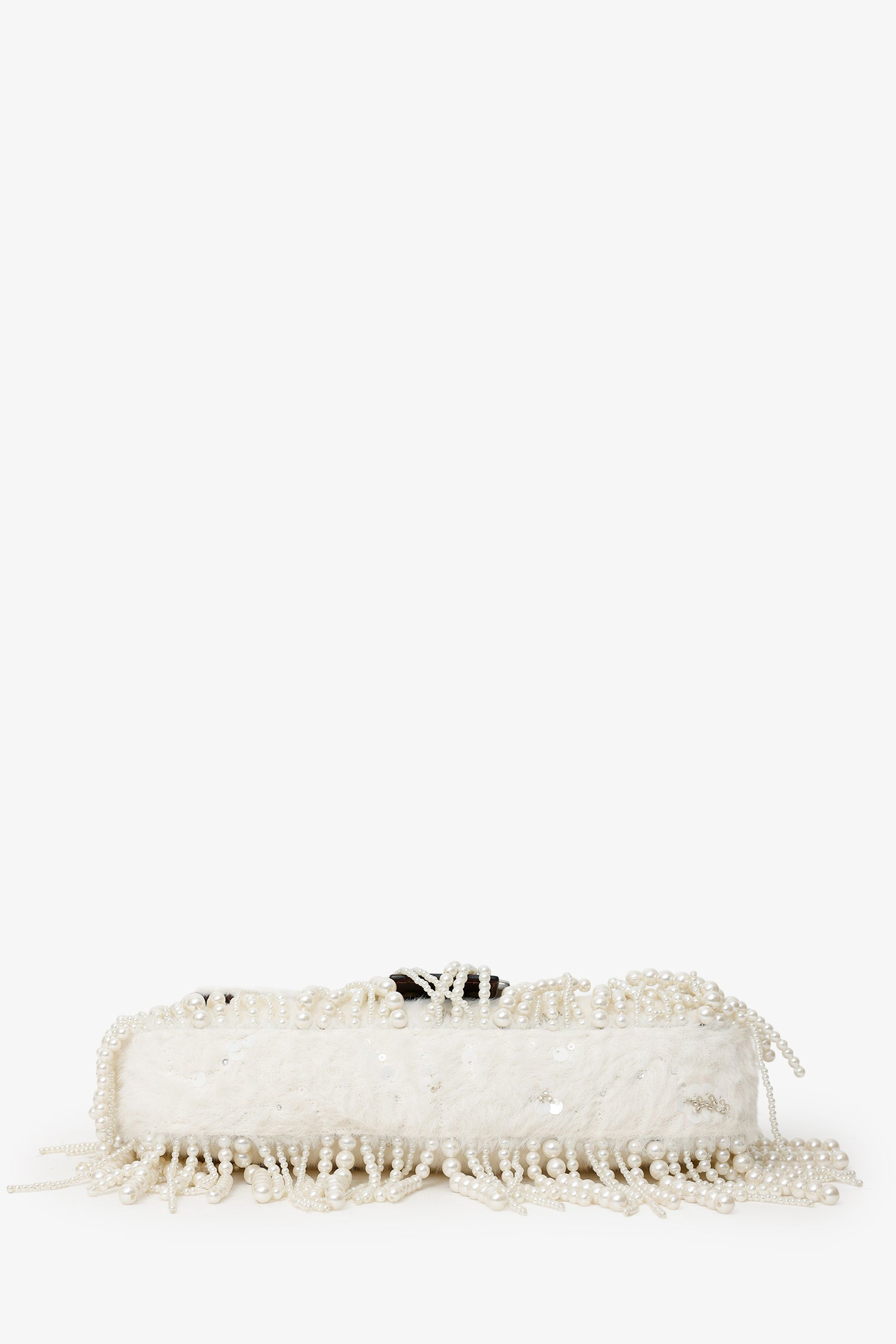 Fendi Limited Edition (1/30) White Fur Beaded Sequin Pearl Fringed Baguette Shoulder Bag
