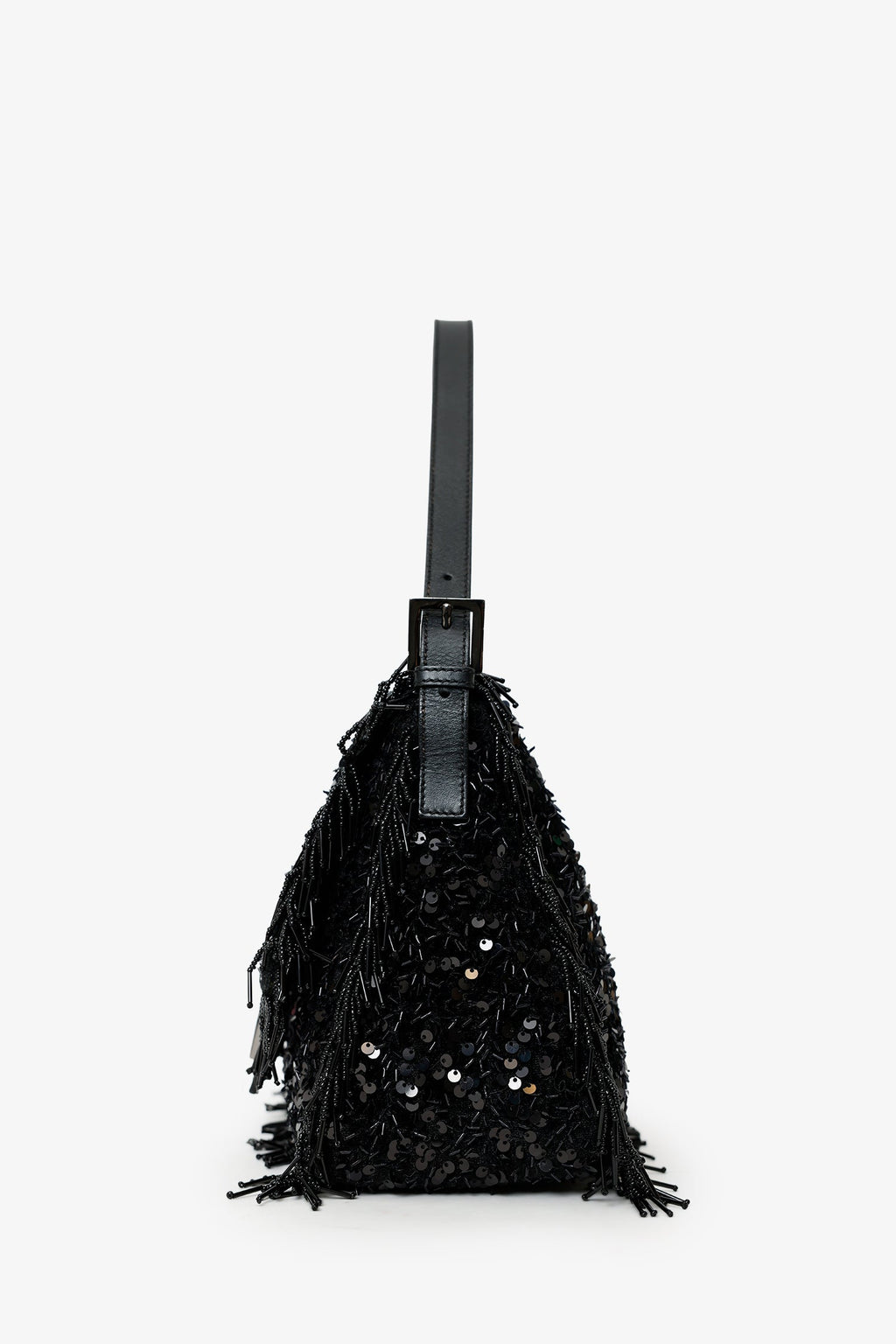 Fendi Limited Edition (1/30) Black Sequin Beaded Fringed Mama Baguette Shoulder Bag