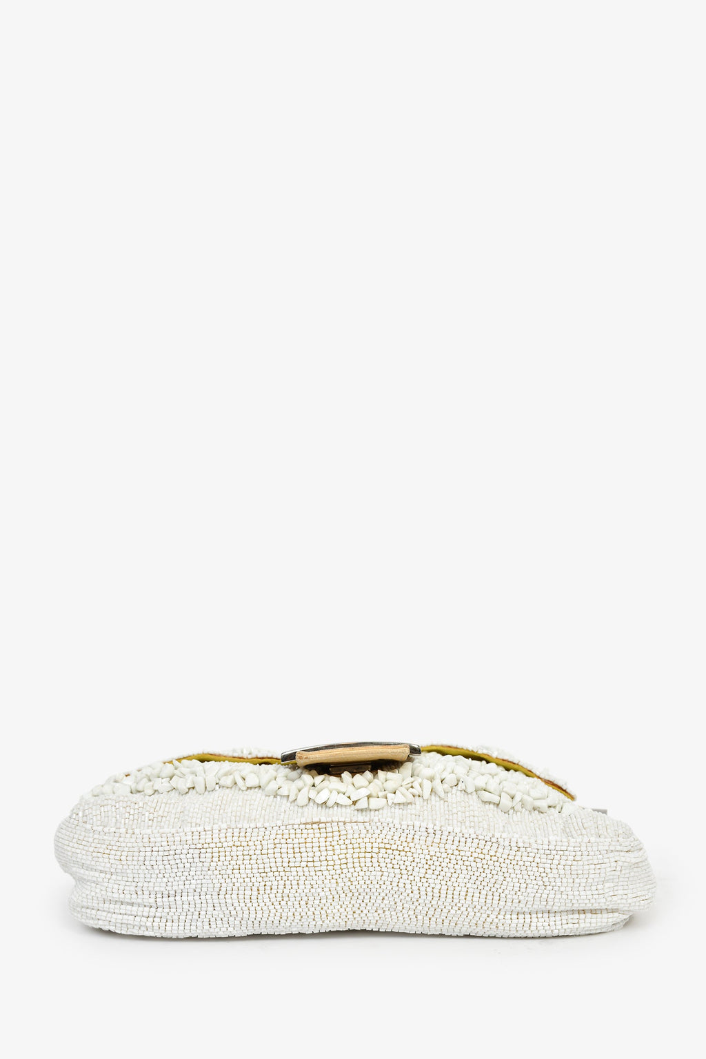 Fendi White/Beige Beaded Baguette Shoulder Bag