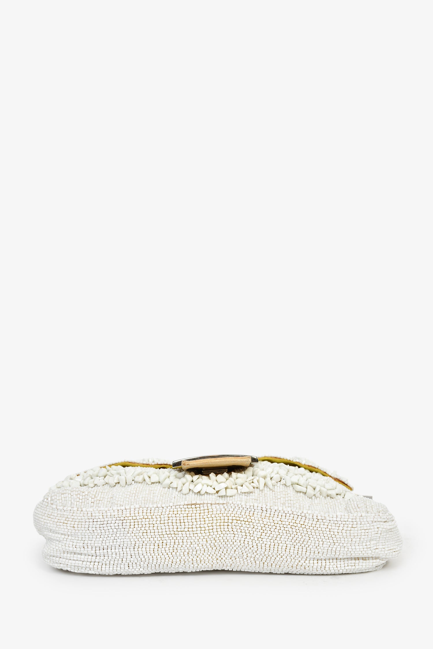 Fendi White/Beige Beaded Baguette Shoulder Bag