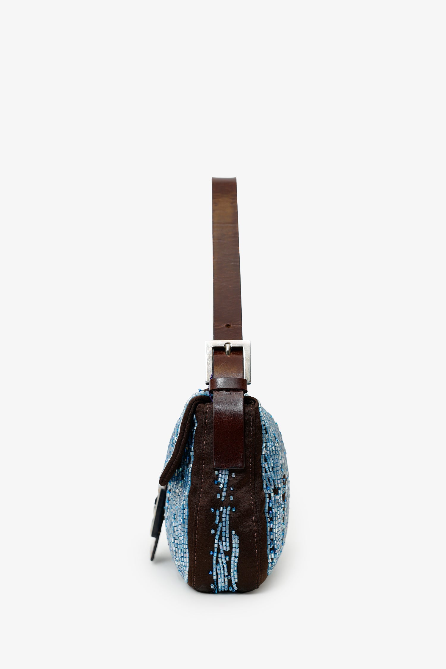 Fendi Brown/Blue Satin Beaded Baguette Shoulder Bag