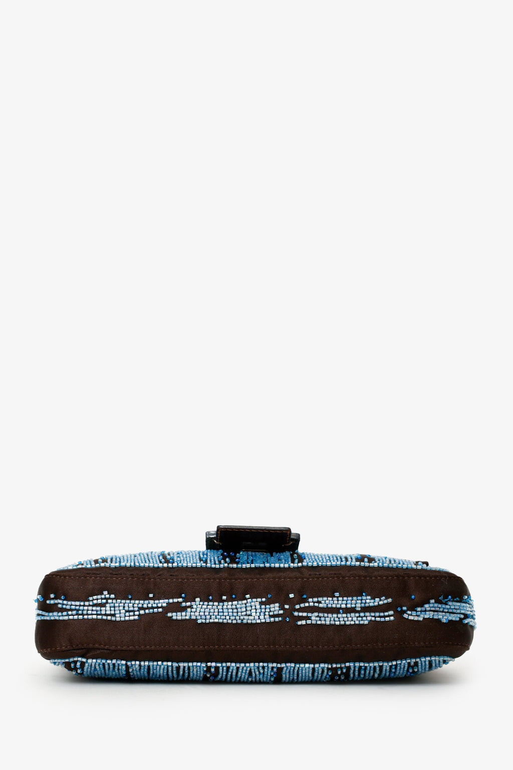 Fendi Brown/Blue Satin Beaded Baguette Shoulder Bag