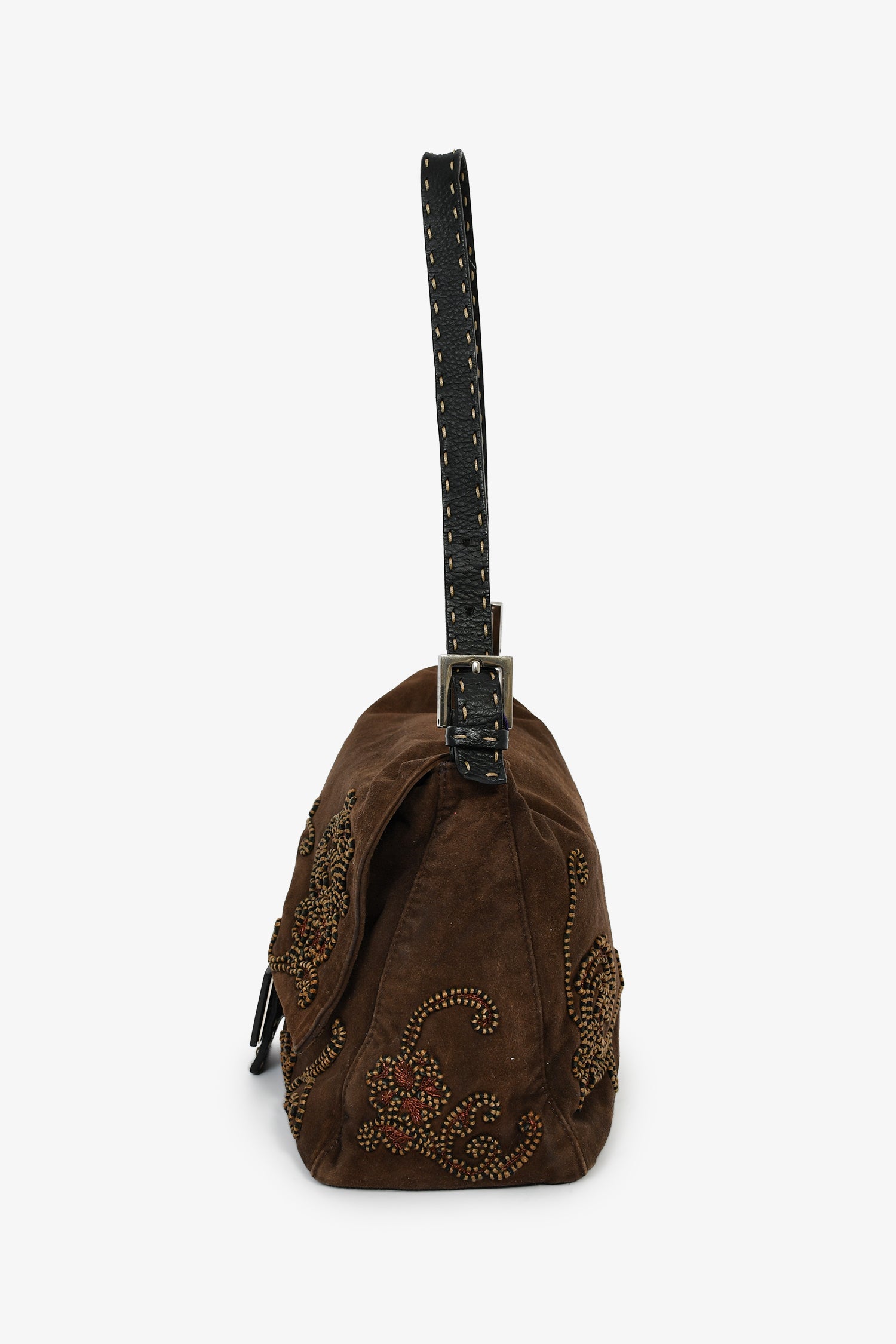 Fendi Brown Suede Selleria Mama Baguette Shoulder Bag