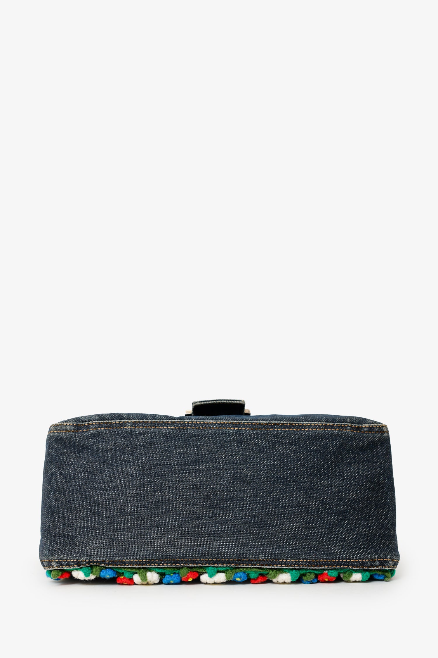 Fendi Blue Denim Crochet Floral Embellished Mama Baguette Shoulder Bag