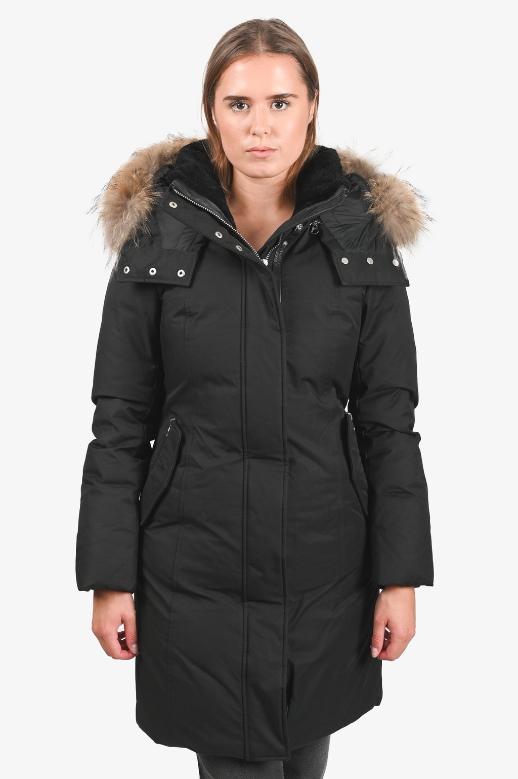 Mackage Black Leather Trim Down Parka with Tan Fur Hood Size S