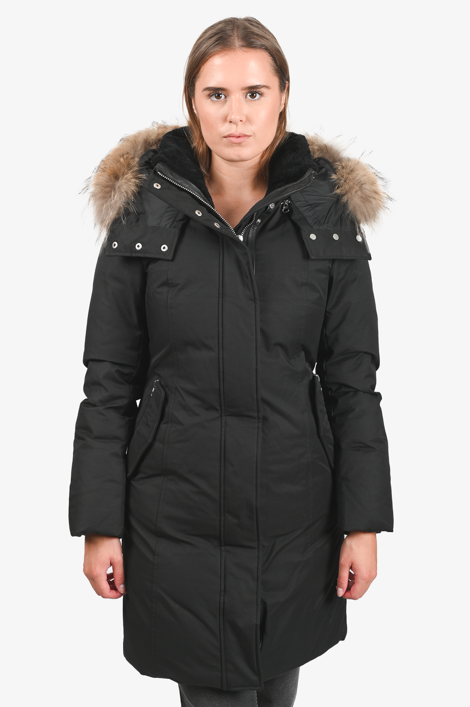 Mackage Black Leather Trim Down Parka with Tan Fur Hood Size S