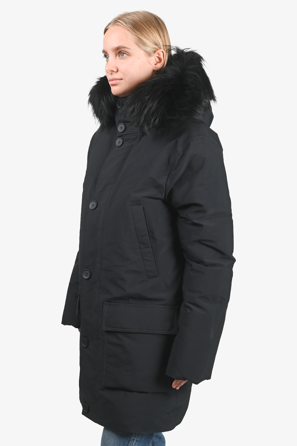 Mackage Blue Quilted Down Parka with Fur Hood Size M
