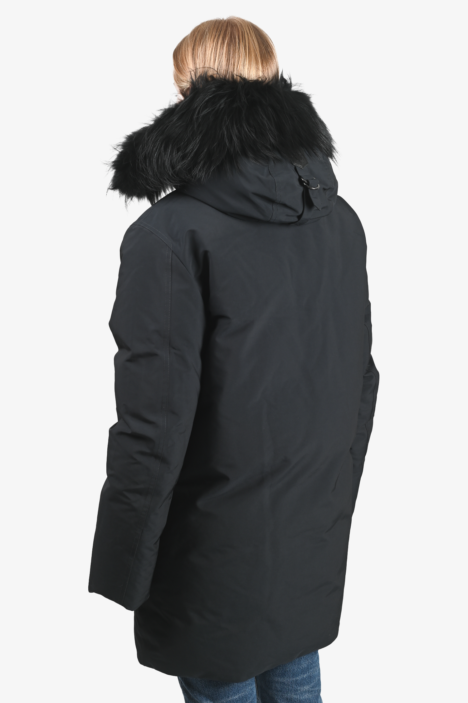 Mackage Blue Quilted Down Parka with Fur Hood Size M