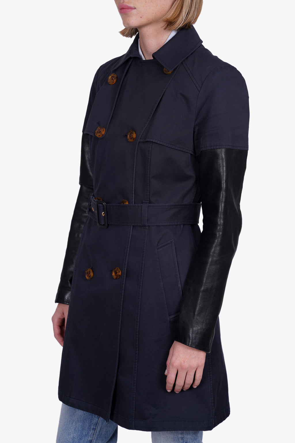Mackage Navy Cotton Belted Trench Coat Size S